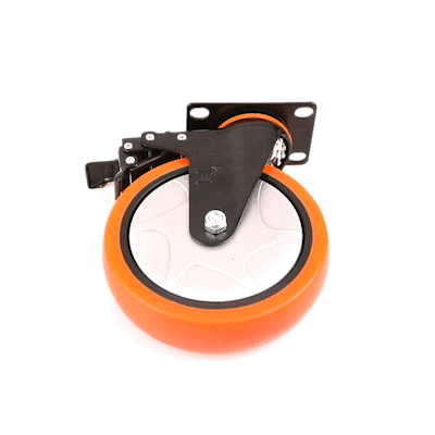 RW Hardware Orange Swivel Plate Caster - with Brakes and Mounting Hardware, Heavy Duty - 6" - 4 count box