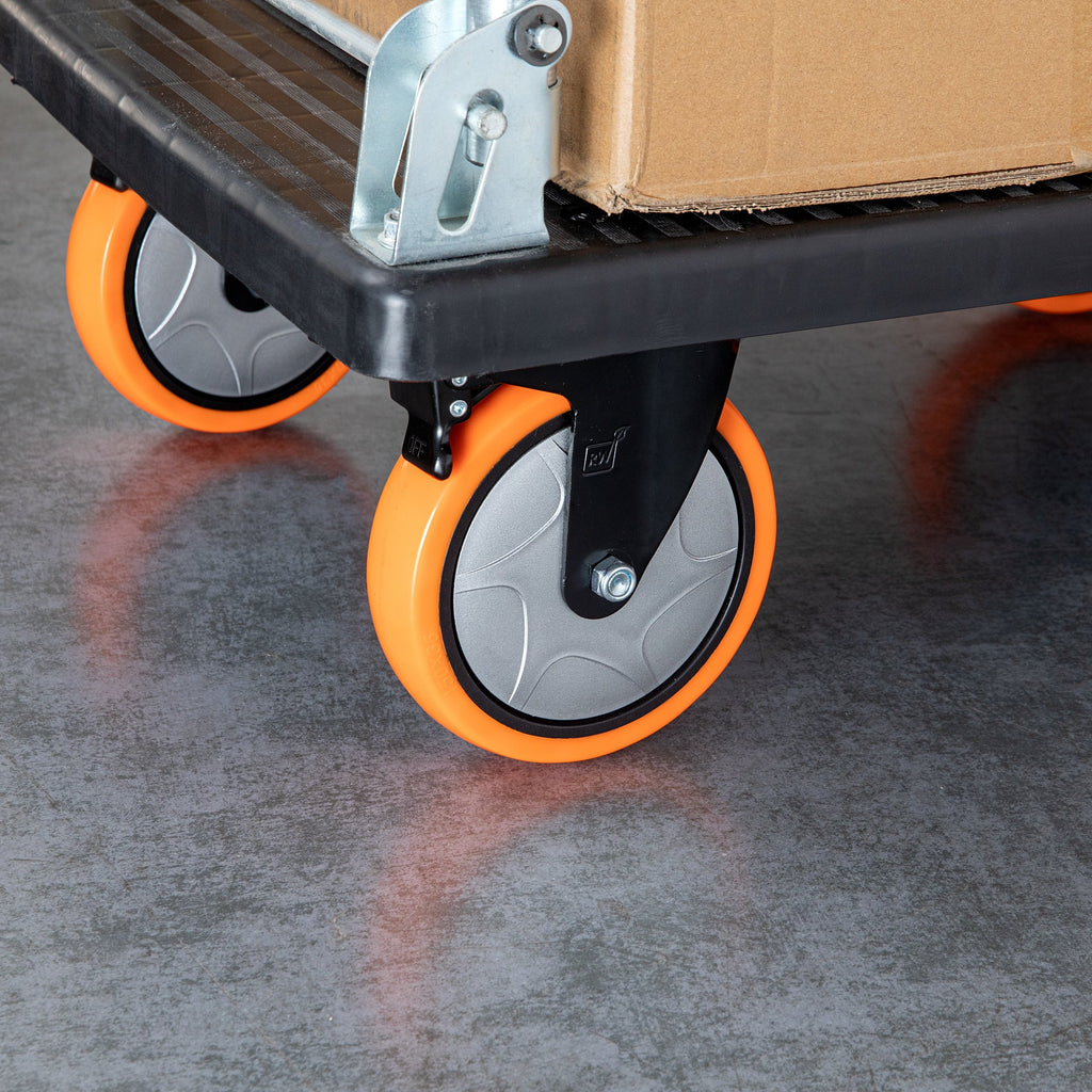 RW Hardware Orange Swivel Plate Caster - with Brakes and Mounting Hardware, Heavy Duty - 6" - 4 count box