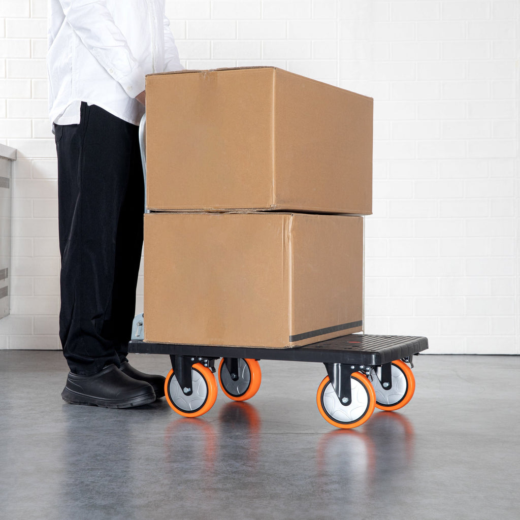 RW Hardware Orange Swivel Plate Caster - with Brakes and Mounting Hardware, Heavy Duty - 6" - 4 count box