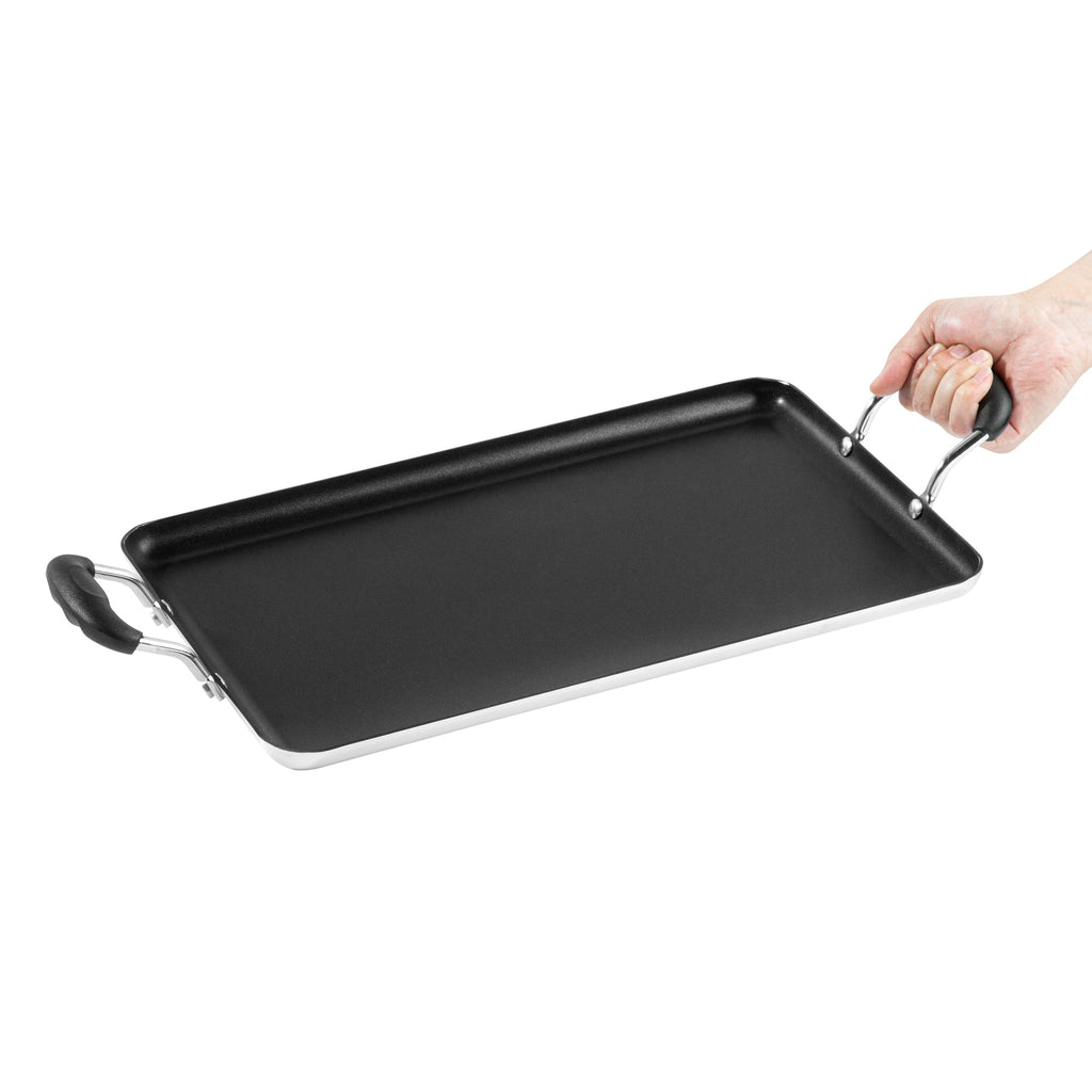 Met Lux Aluminum Double Burner Griddle - Non-Stick, with Bakelite Handles - 16 1/2" x 10 1/2" - 1 count box
