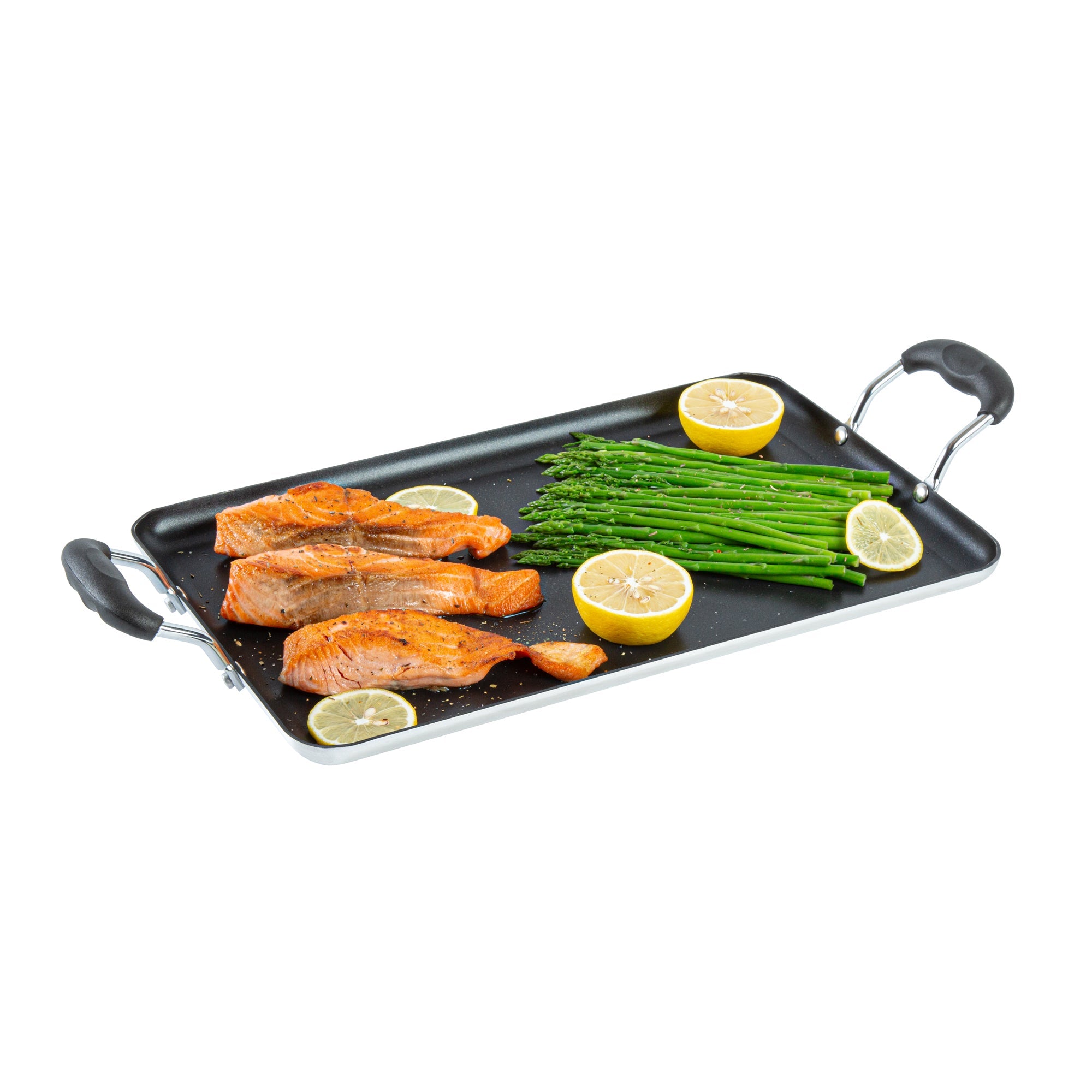 Met Lux Aluminum Double Burner Griddle - Non-Stick, with Bakelite Handles - 16 1/2" x 10 1/2" - 1 count box