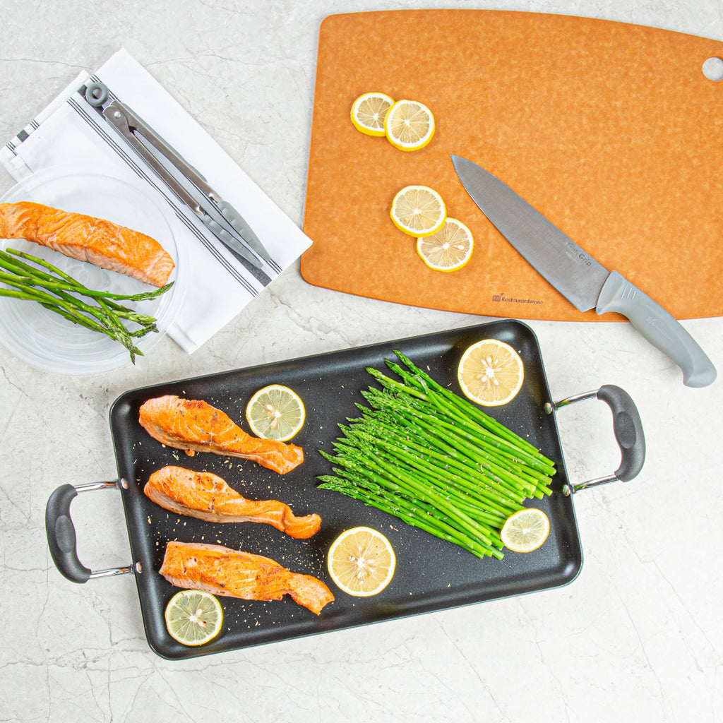 Met Lux Aluminum Double Burner Griddle - Non-Stick, with Bakelite Handles - 16 1/2" x 10 1/2" - 1 count box