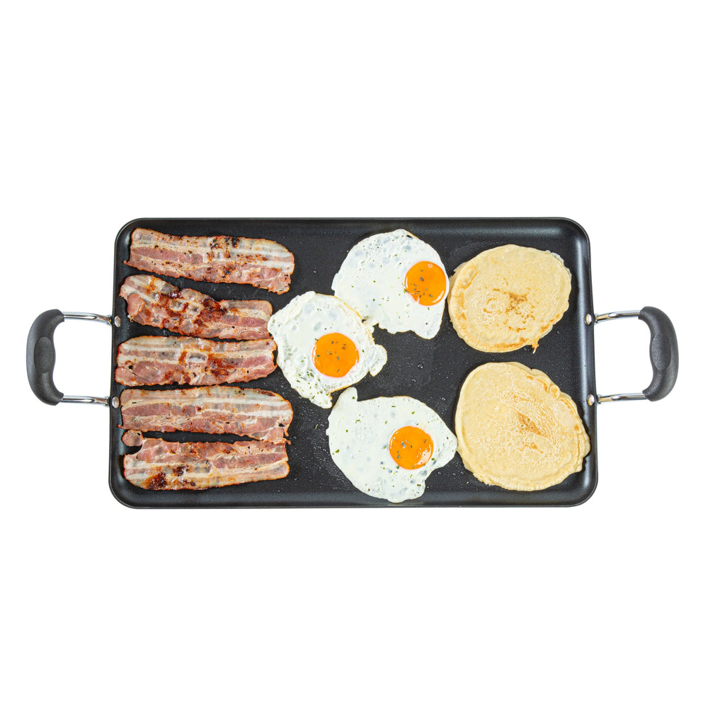 Met Lux Aluminum Double Burner Griddle - Non-Stick, with Bakelite Handles - 19" x 11 3/4" - 1 count box