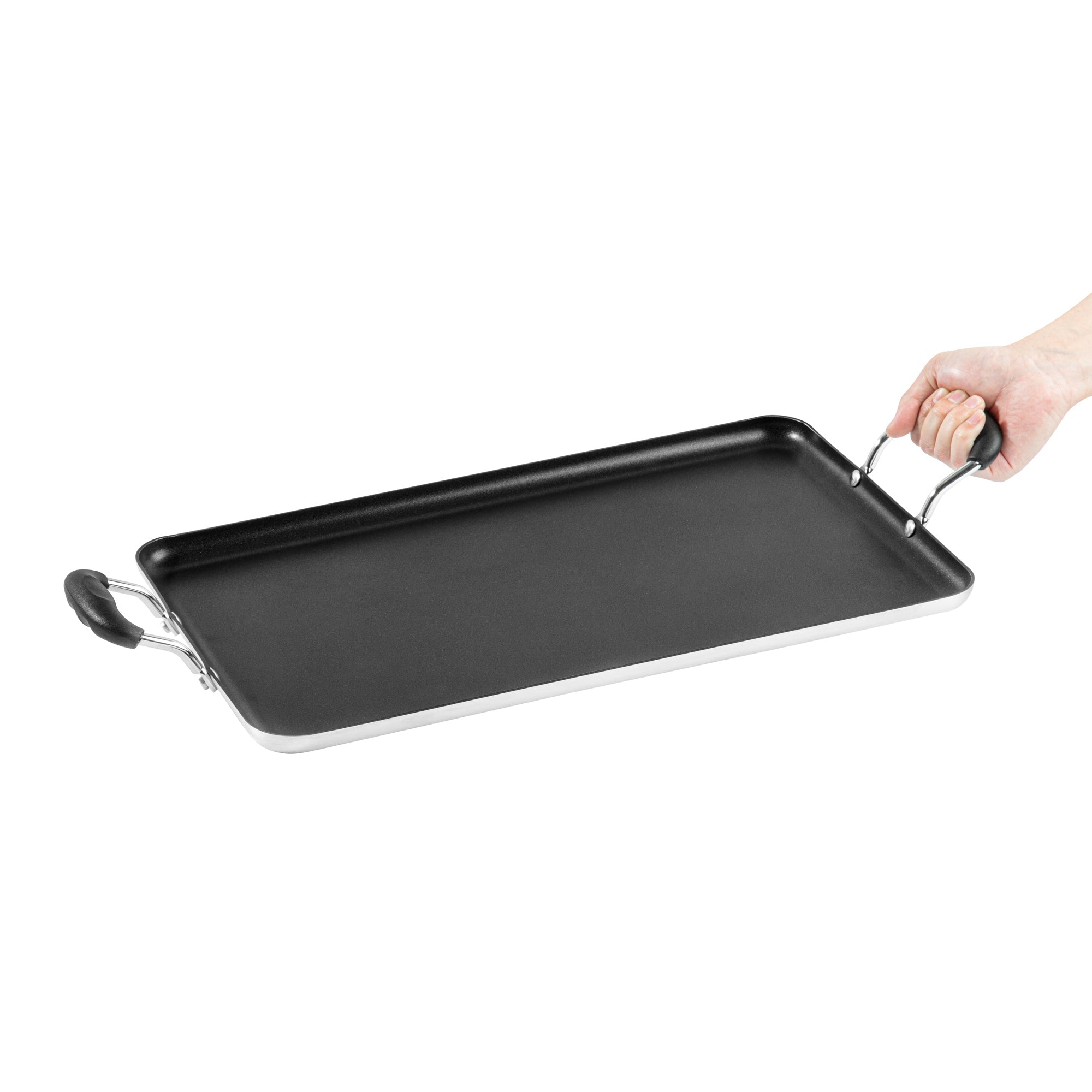 Met Lux Aluminum Double Burner Griddle - Non-Stick, with Bakelite Handles - 19" x 11 3/4" - 10 count box