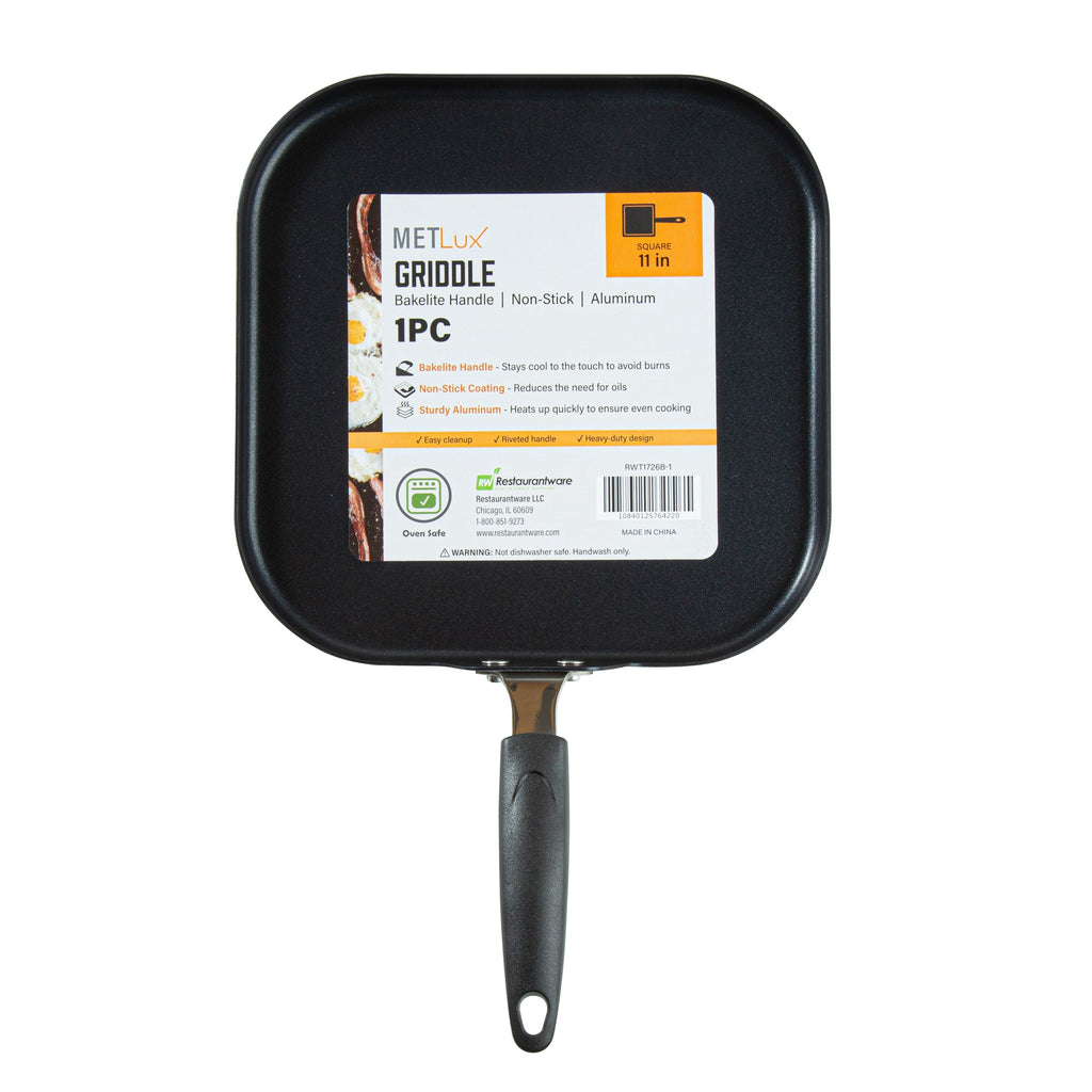 Met Lux Square Aluminum Griddle - Non-Stick, with Bakelite Handles - 11" - 1 count box