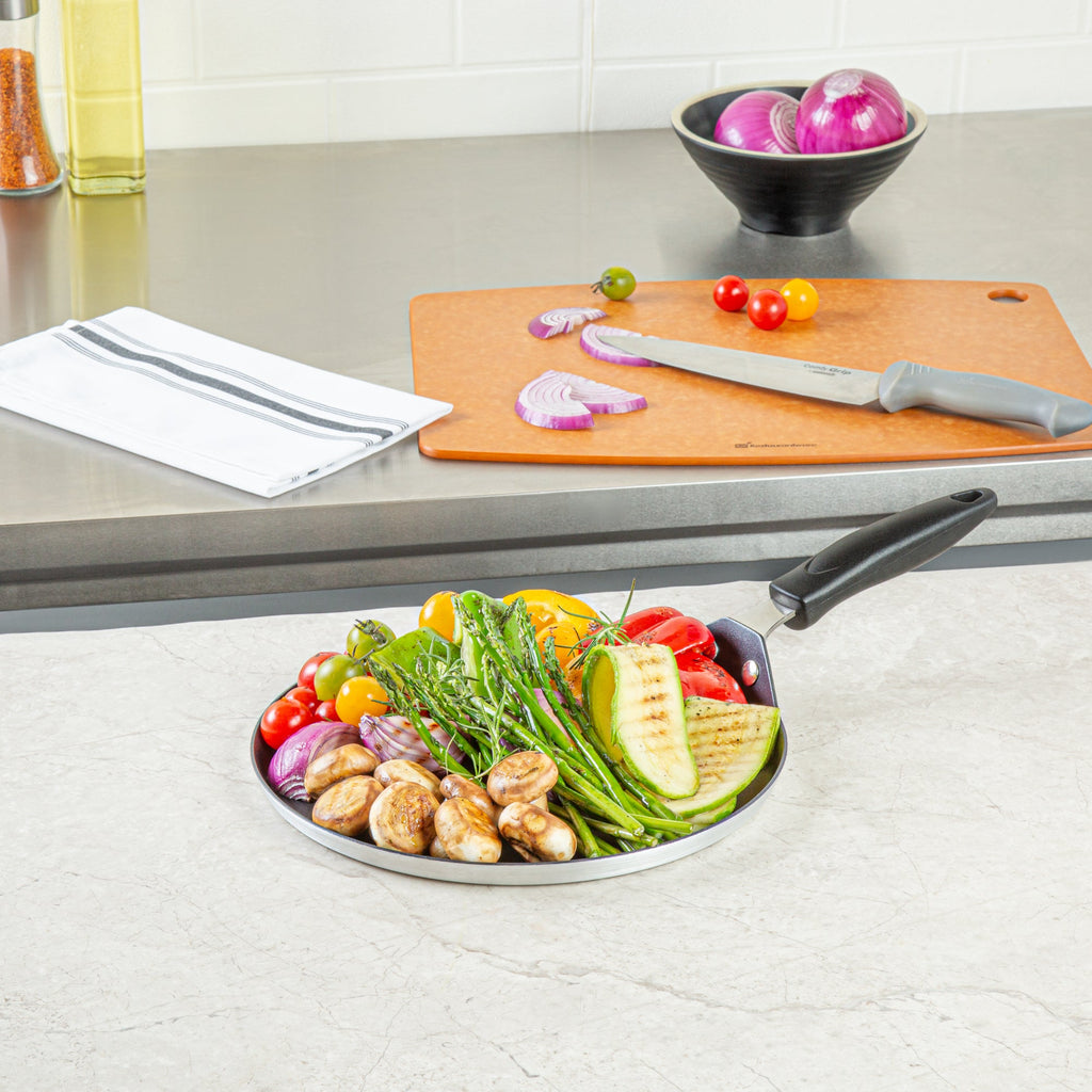 Met Lux Round Aluminum Griddle - Non-Stick, with Bakelite Handles - 10" - 10 count box