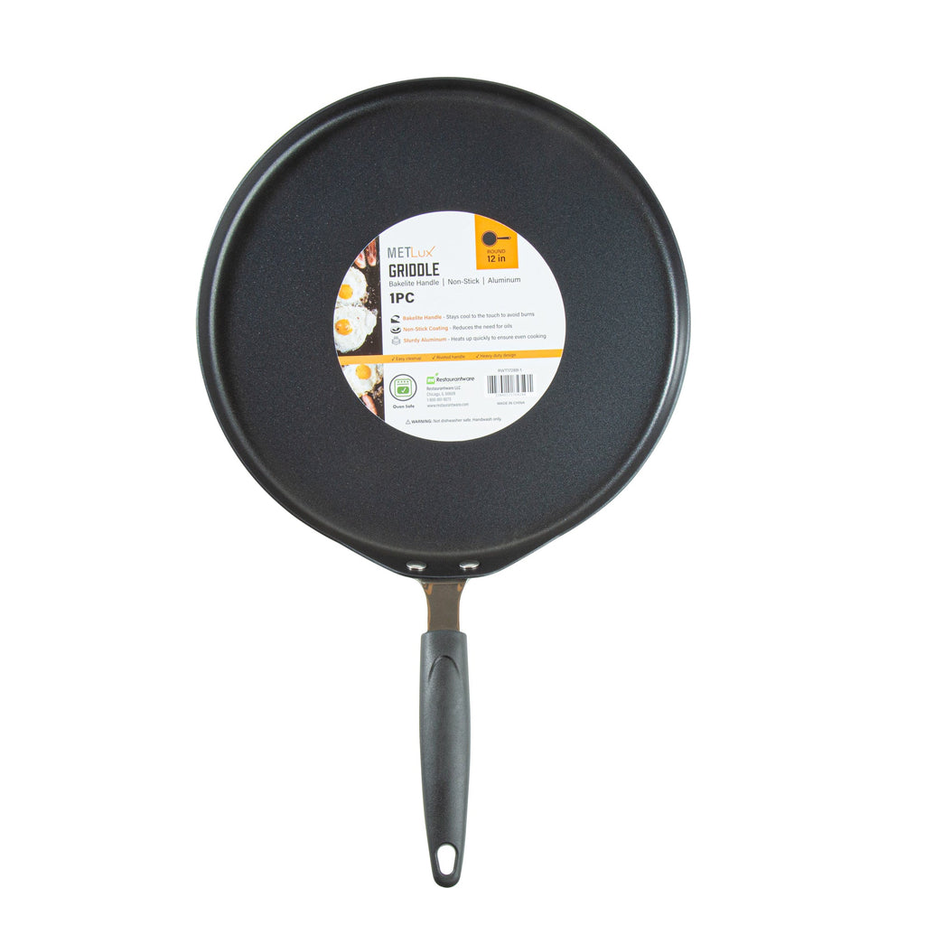 Met Lux Round Aluminum Griddle - Non-Stick, with Bakelite Handles - 12" - 1 count box