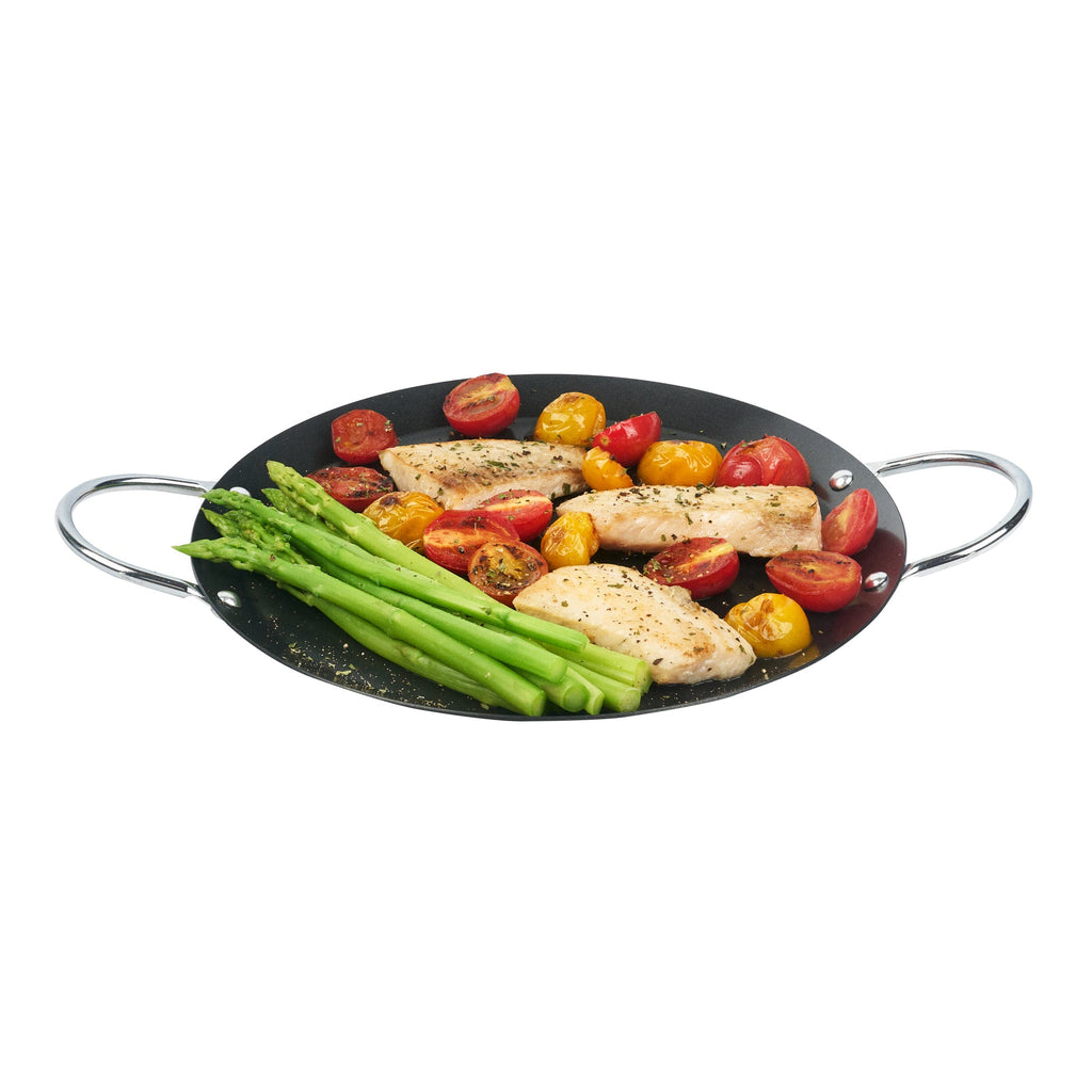 Met Lux Round Carbon Steel Griddle - Non-Stick, with Chrome Handles - 9" - 1 count box