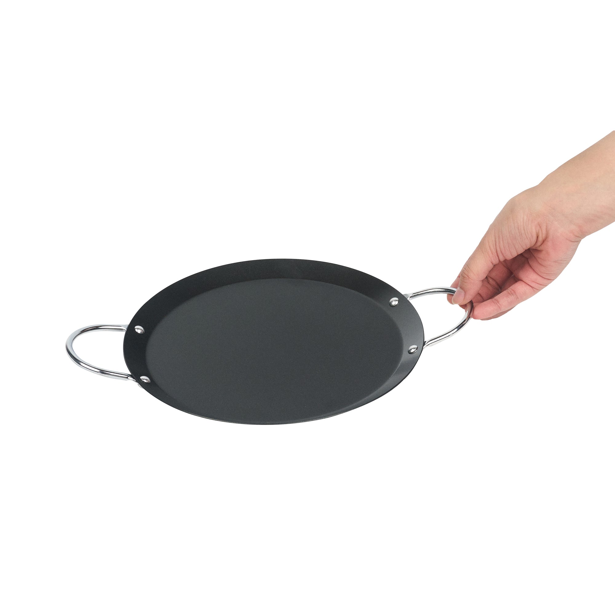 Met Lux Round Carbon Steel Griddle - Non-Stick, with Chrome Handles - 9" - 10 count box