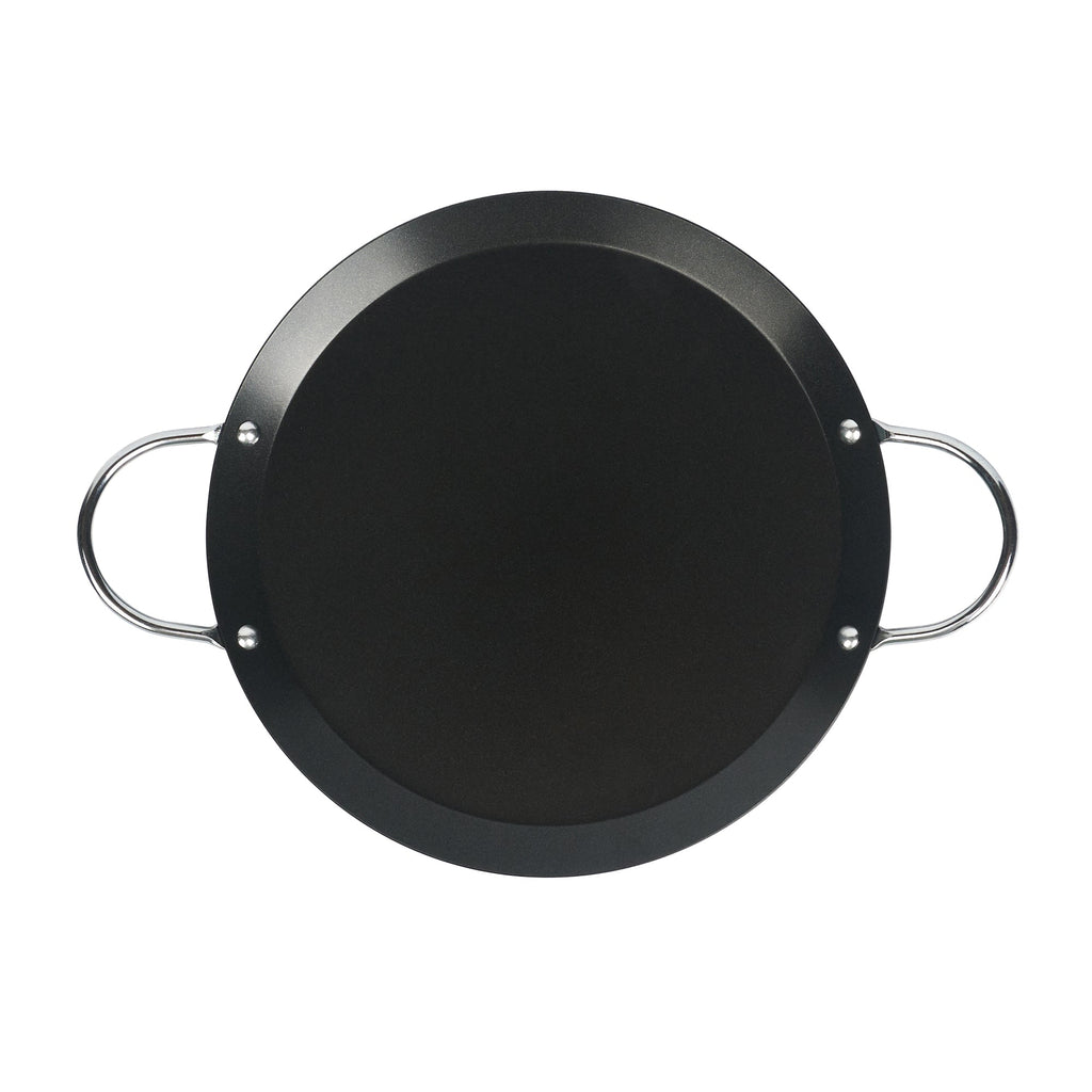Met Lux Round Carbon Steel Griddle - Non-Stick, with Chrome Handles - 9" - 10 count box