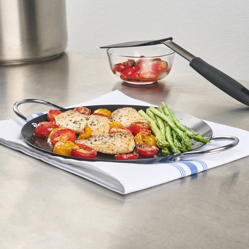 Met Lux Round Carbon Steel Griddle - Non-Stick, with Chrome Handles - 9" - 10 count box