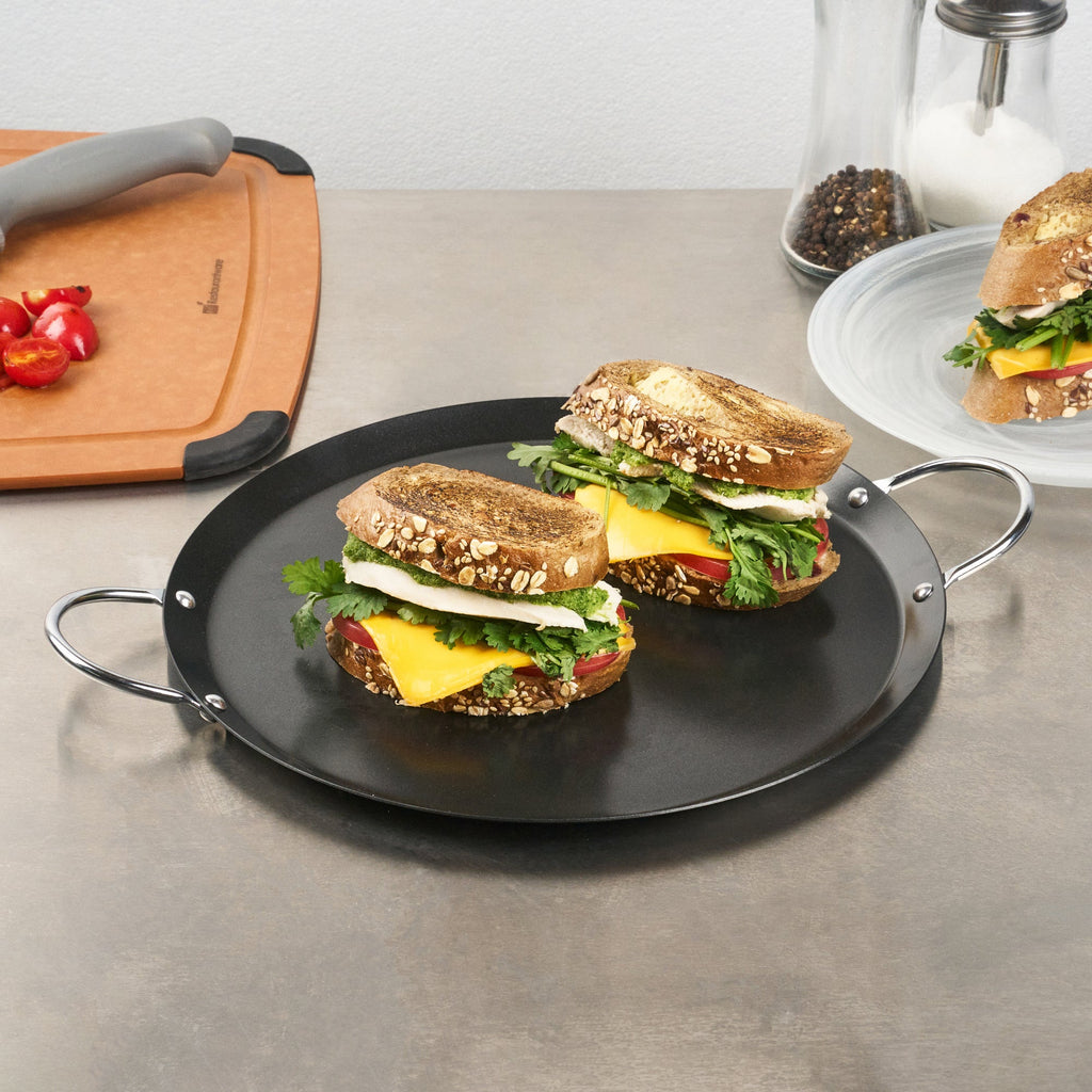 Met Lux Round Carbon Steel Griddle - Non-Stick, with Chrome Handles - 11" - 1 count box