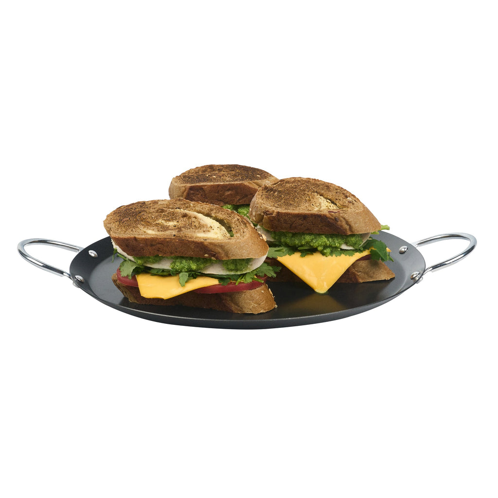 Met Lux Round Carbon Steel Griddle - Non-Stick, with Chrome Handles - 11" - 10 count box