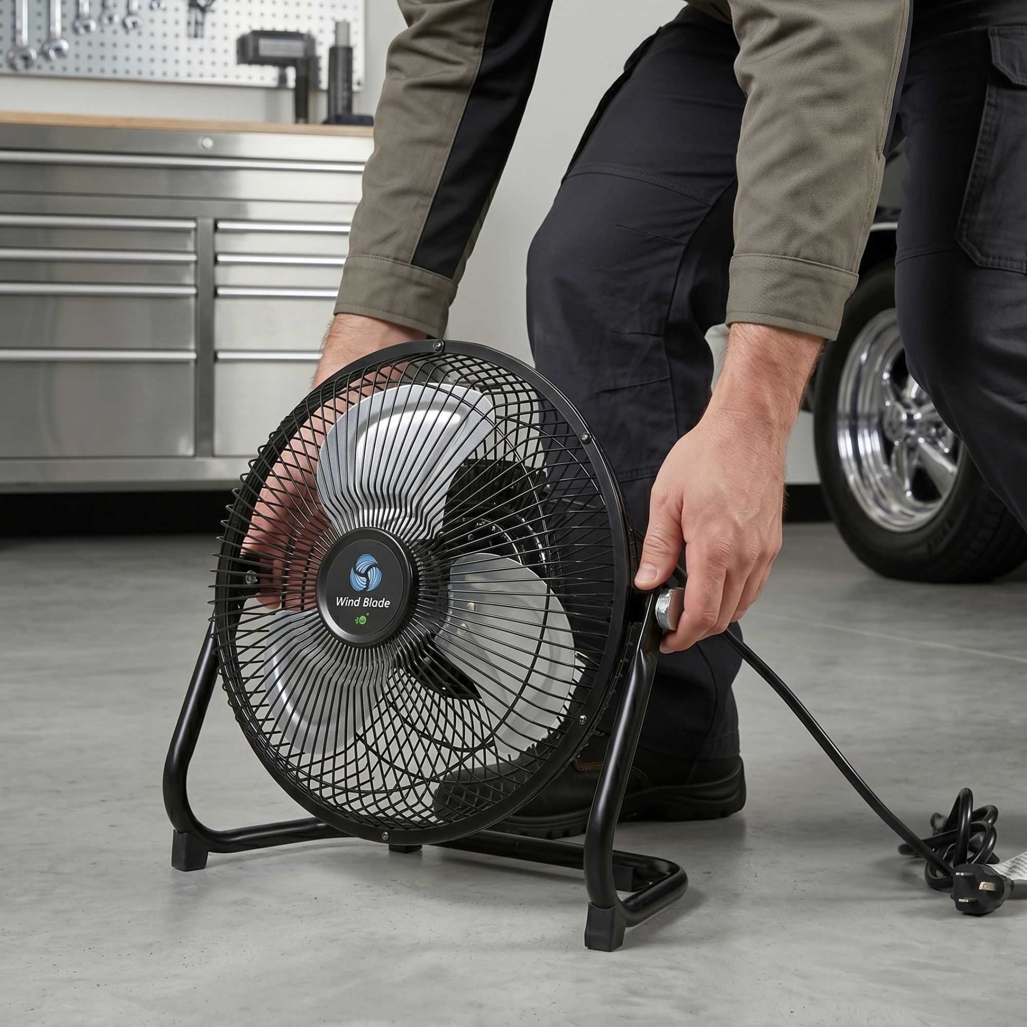 Wind Blade 3-Speed Industrial Floor Fan - Tilt Head, 1/18 HP, 1,680 CFM - 12" - 1 count box