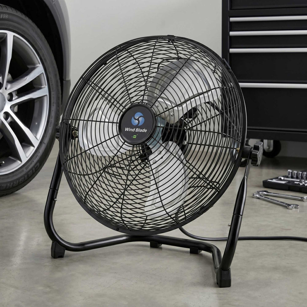 Wind Blade 3-Speed Industrial Floor Fan - Tilt Head, 1/13 HP, 2,450 CFM - 14" - 1 count box