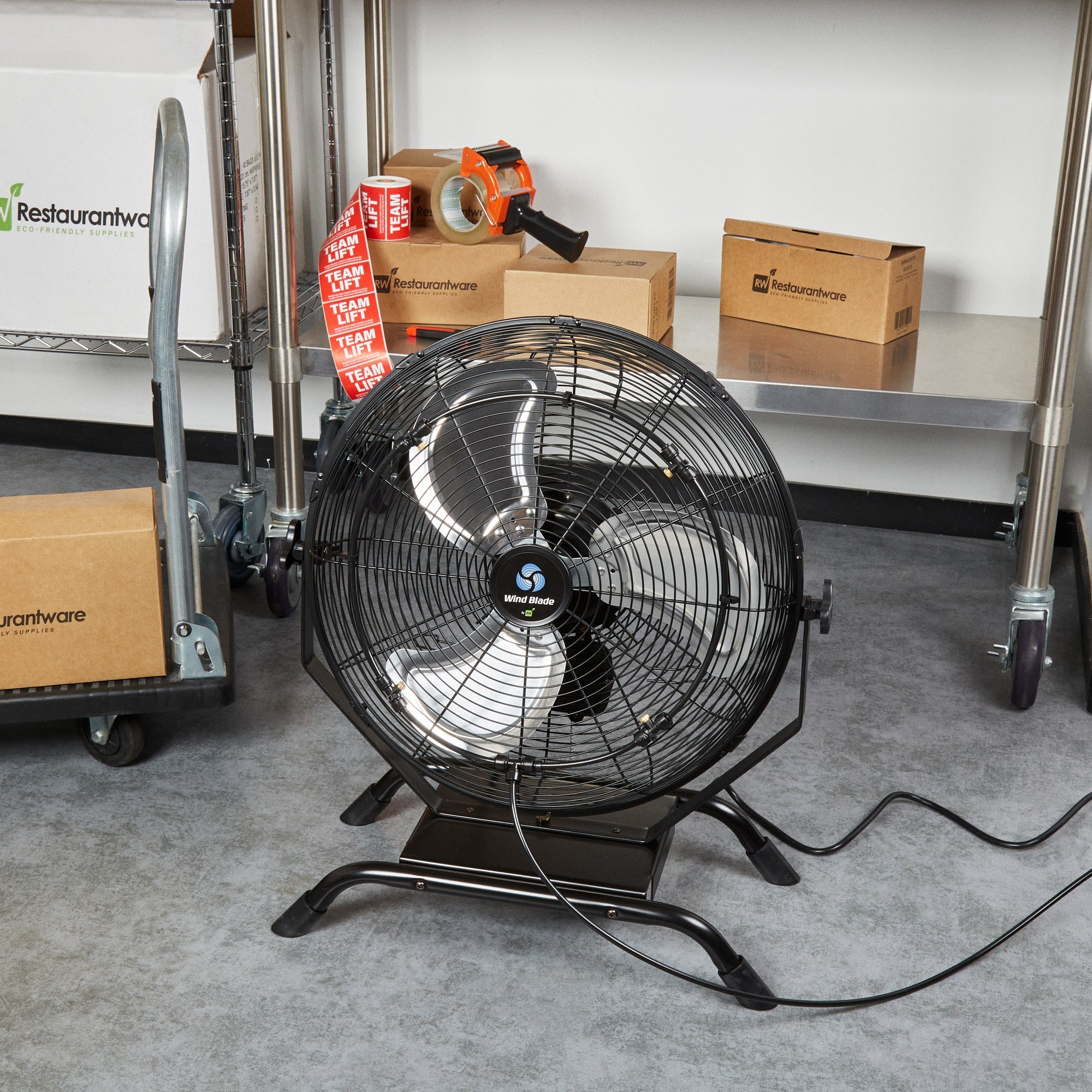 Wind Blade 3-Speed Industrial Floor / Wall-Mount Fan - with Misting Kit, 1/7 HP, 4,020 CFM - 18" - 1 count box