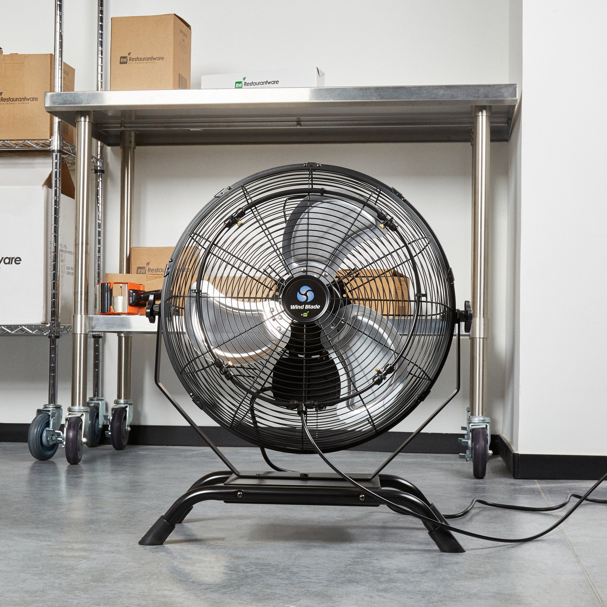 Wind Blade 3-Speed Industrial Floor / Wall-Mount Fan - with Misting Kit, 1/7 HP, 4,020 CFM - 18" - 1 count box
