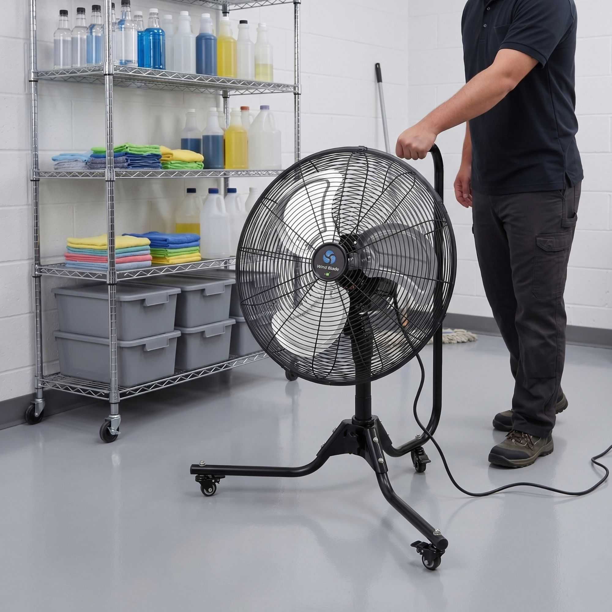 Wind Blade 3-Speed Portable Industrial Floor Fan - Tilt Head, 1/7 HP, 3,900 CFM - 18" - 1 count box
