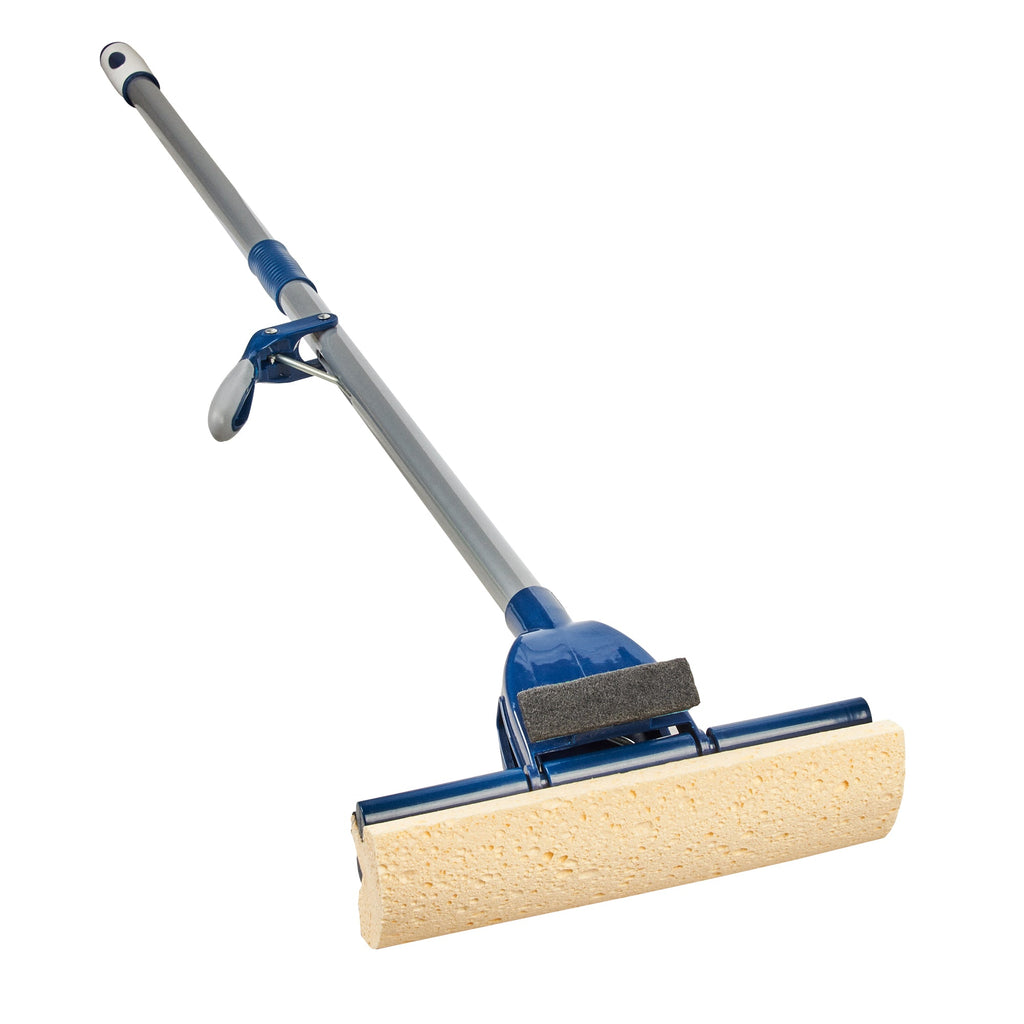 RW Clean Blue Cellulose Sponge Mop - with Handle, Scouring Pad Attachment - 10 1/4" - 1 count box
