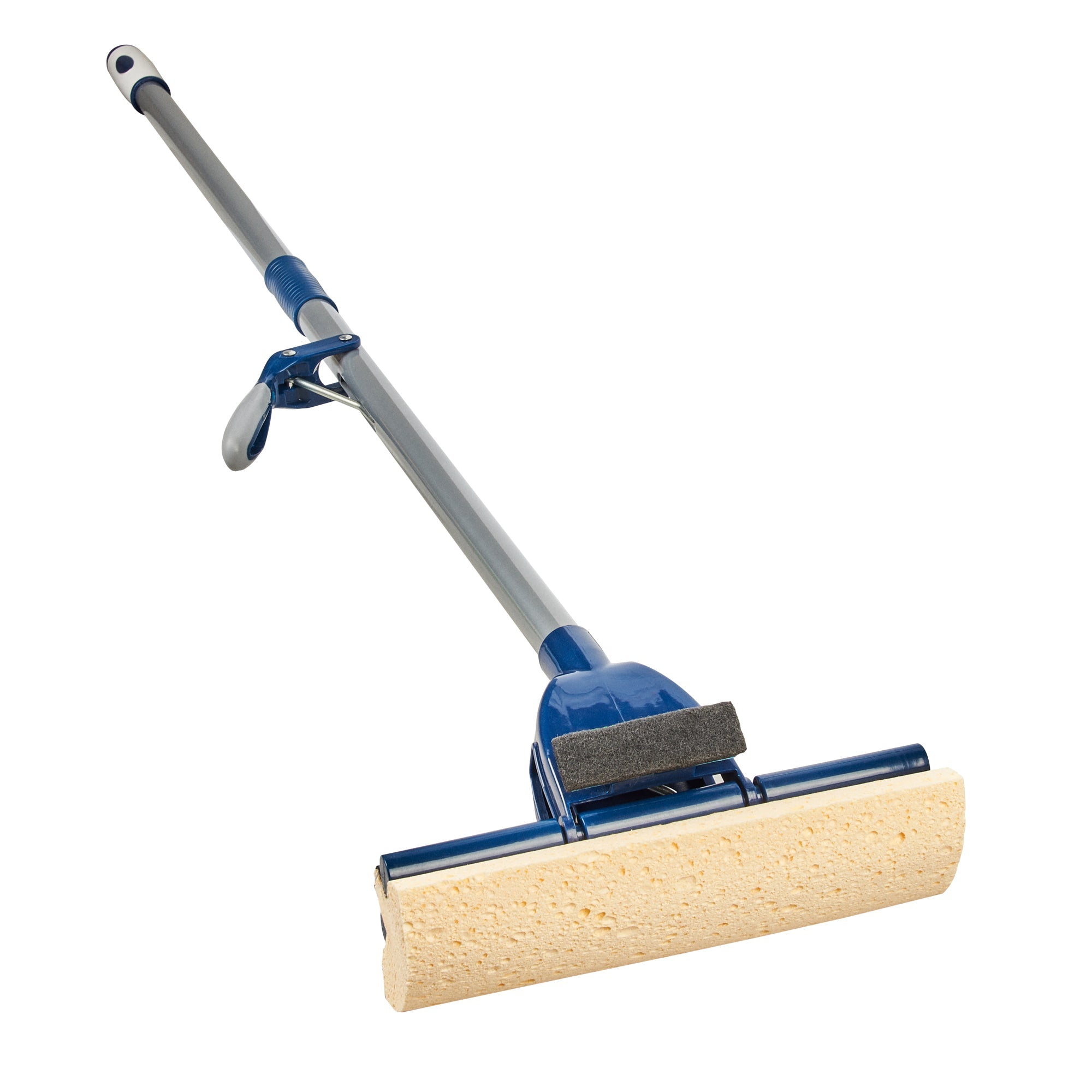 RW Clean Blue Cellulose Sponge Mop - with Handle, Scouring Pad Attachment - 10 1/4" - 1 count box