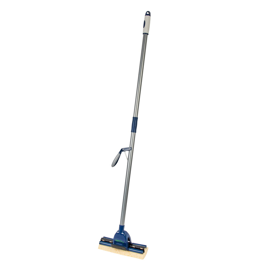 RW Clean Blue Cellulose Sponge Mop - with Handle, Scouring Pad Attachment - 10 1/4" - 1 count box