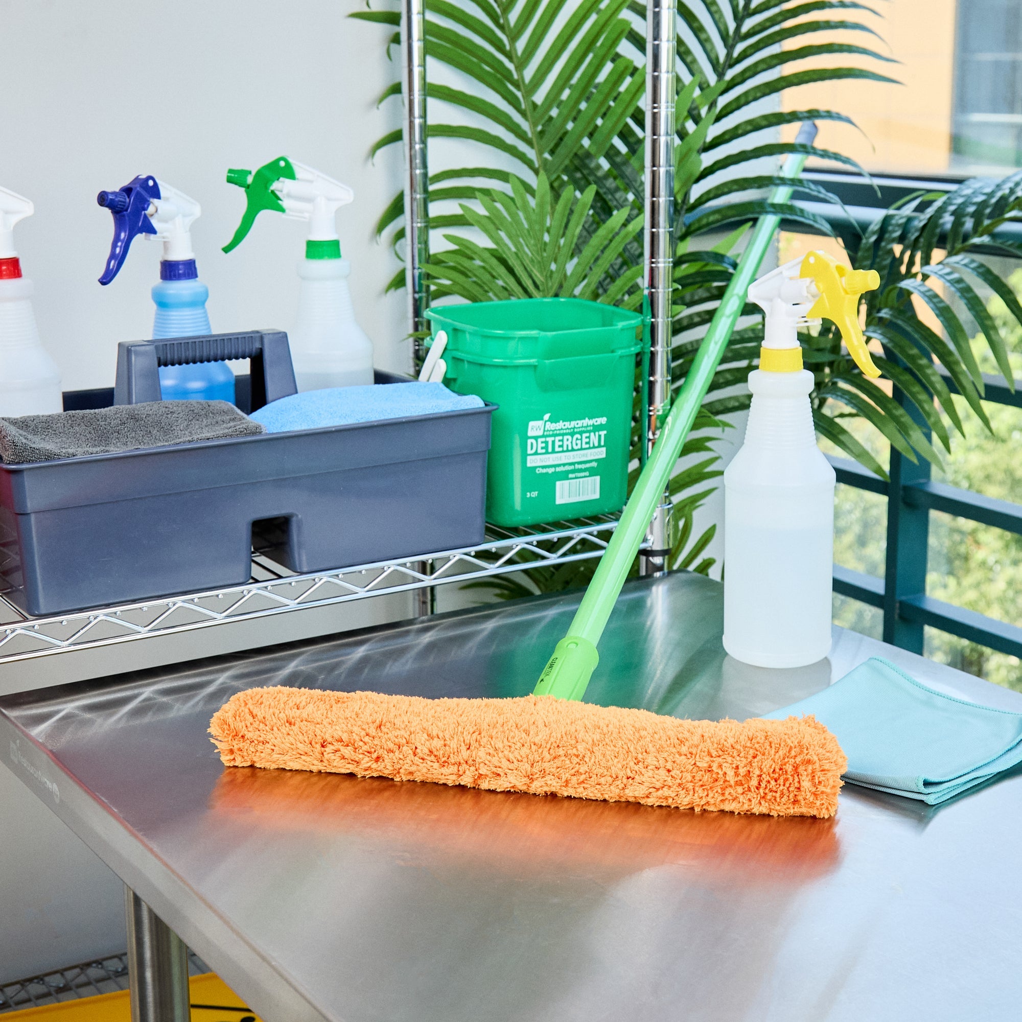 Clean Tek Professional Orange Microfiber Window Strip Washer Sleeve - with T-Bar Handle - 15" - 1 count box