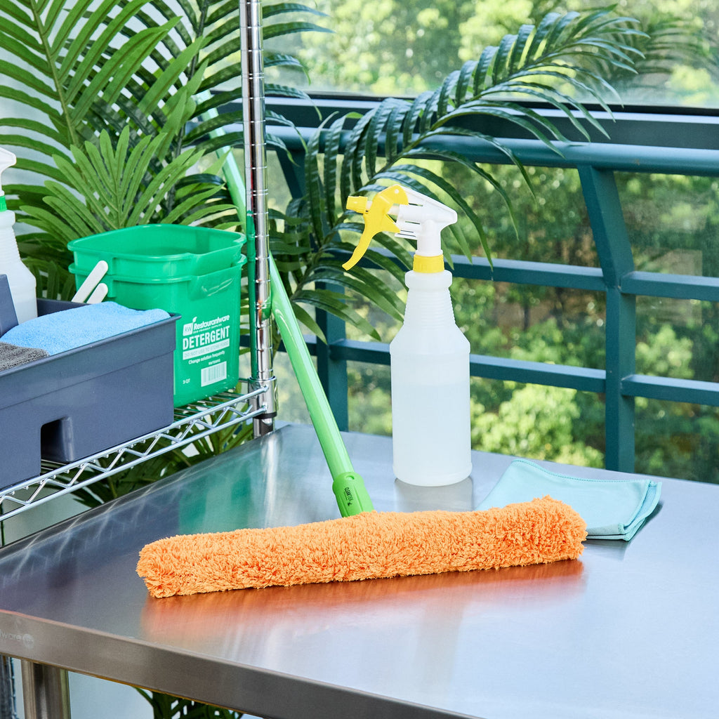 Clean Tek Professional Orange Microfiber Window Strip Washer Sleeve - with T-Bar Handle - 15" - 1 count box