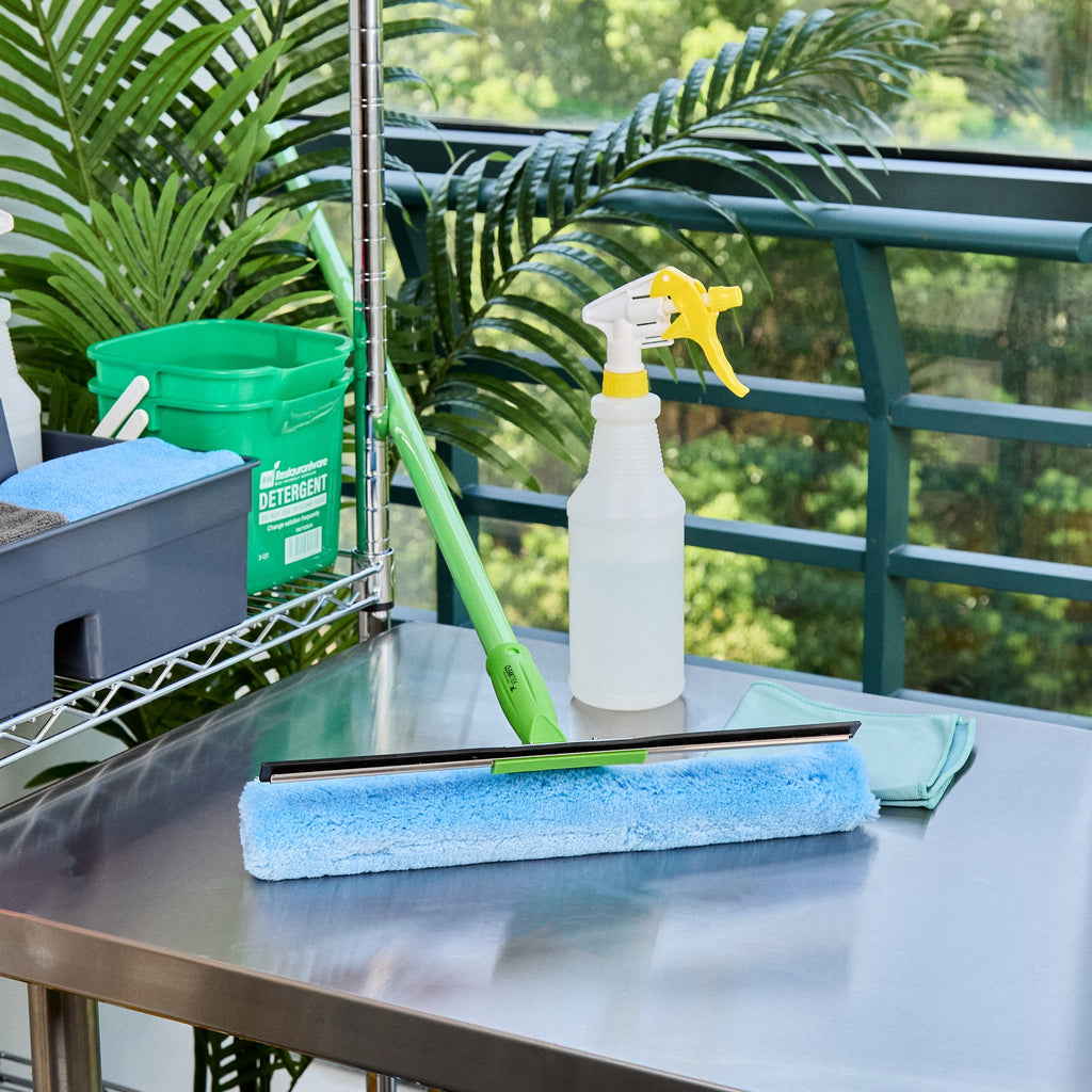 Clean Tek Professional Blue Synthetic Window Squeegee - with Strip Washer Sleeve, T-Bar Handle - 15" - 1 count box