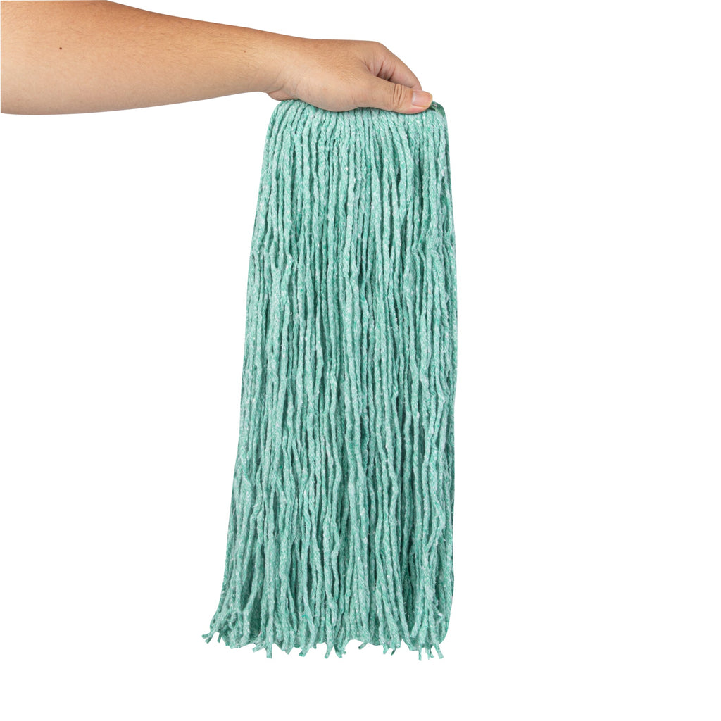 Clean Tek Professional 24 oz Green Cotton Blend Heavy Duty Wet Mop Head - with 1 1/4" Headband, Cut End - 1 count box