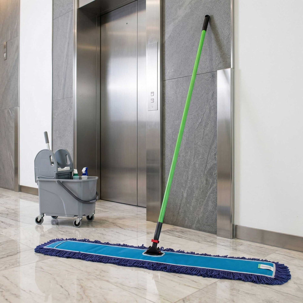 Clean Tek Professional Blue Cotton-Poly Blend Dust / Dry Mop - with 64" Handle - 48" x 5" - 1 count box