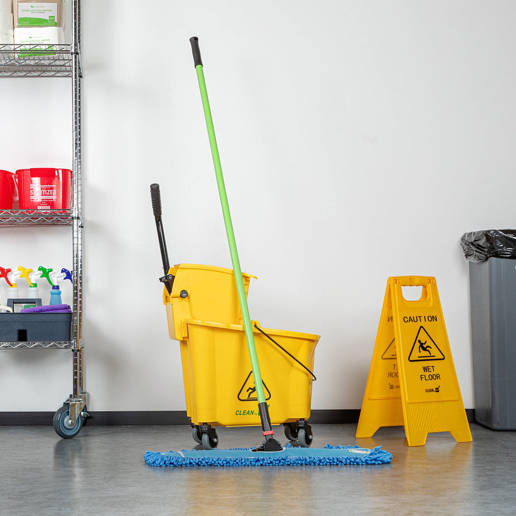 Clean Tek Professional Blue Microfiber Dust / Dry Mop - with 64" Handle - 24" x 5" - 1 count box