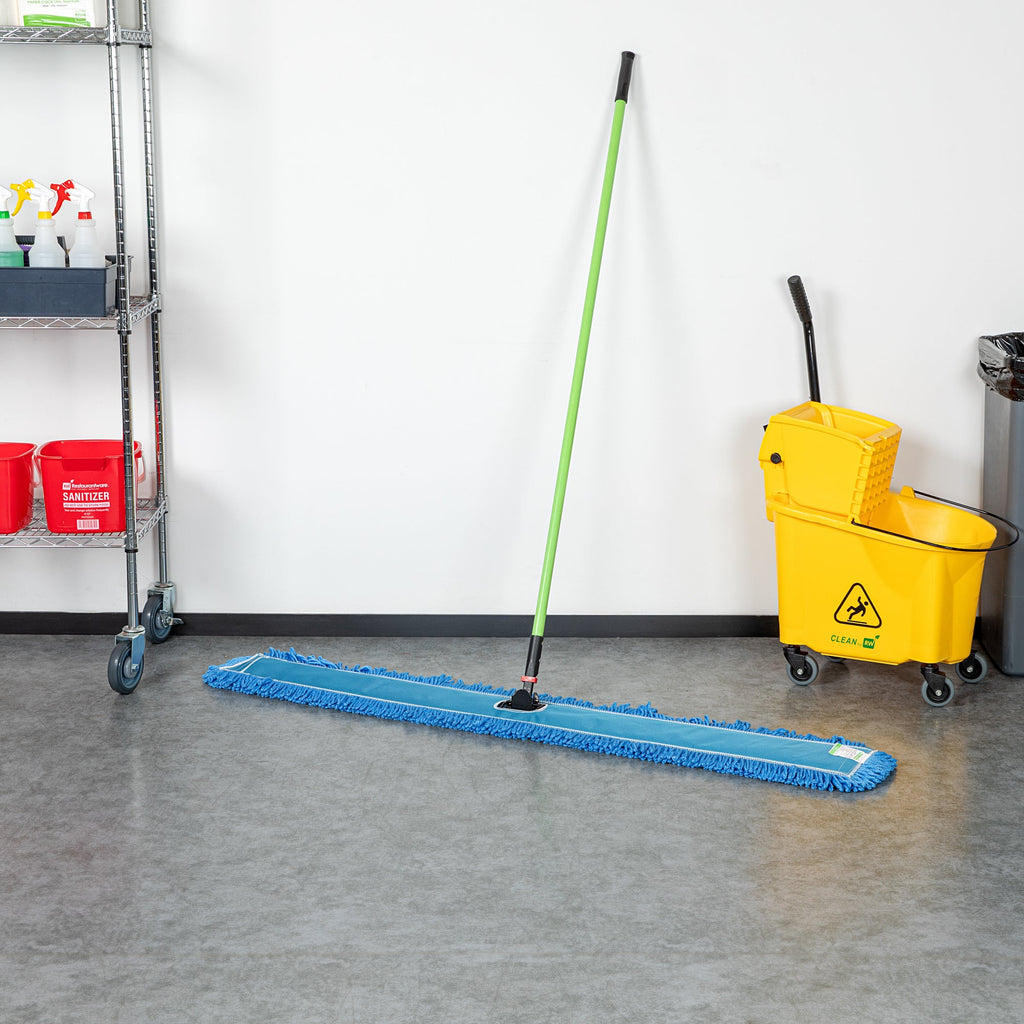 Clean Tek Professional Blue Microfiber Dust / Dry Mop - with 64" Handle - 59 3/4" x 5" - 1 count box
