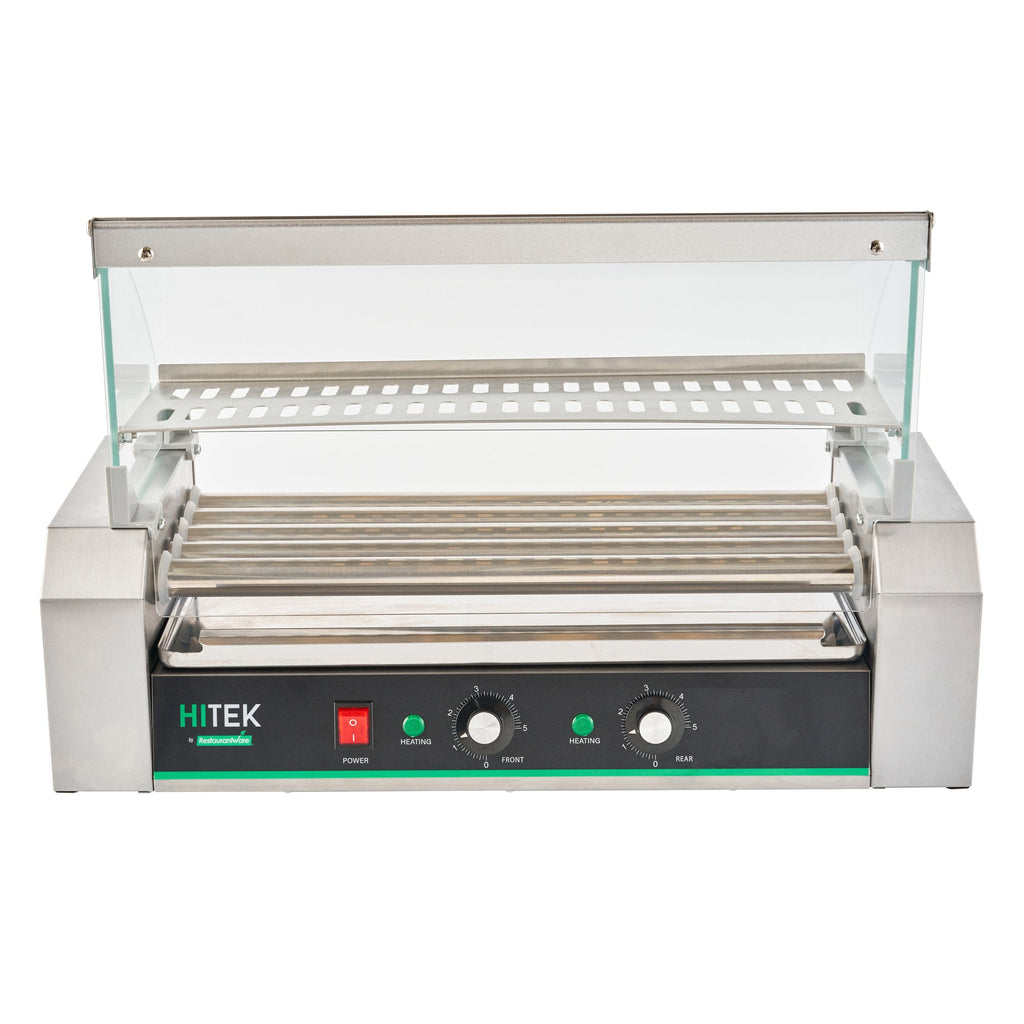 Hi Tek Stainless Steel Hot Dog Roller Grill Warmer - Fits 12 Hot Dogs and 4 Buns, Sneeze Guard - 1 count box