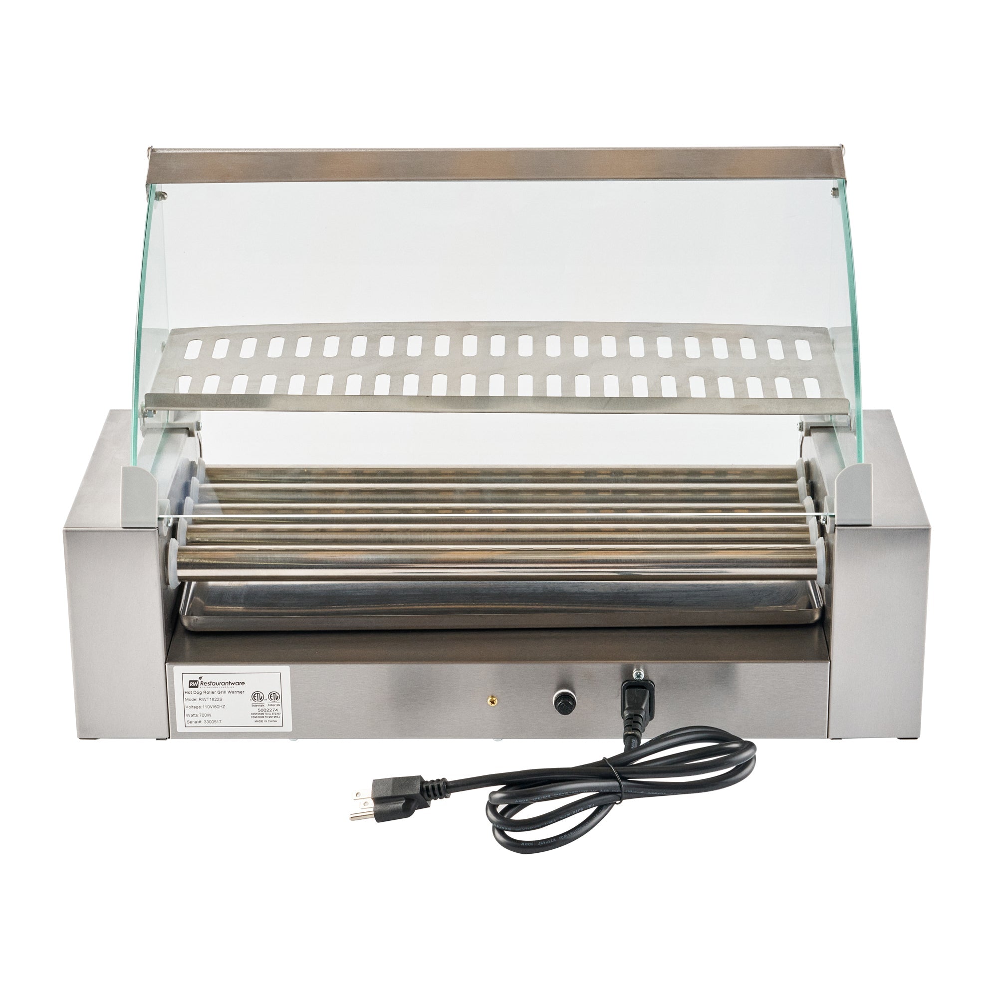 Hi Tek Stainless Steel Hot Dog Roller Grill Warmer - Fits 12 Hot Dogs and 4 Buns, Sneeze Guard - 1 count box