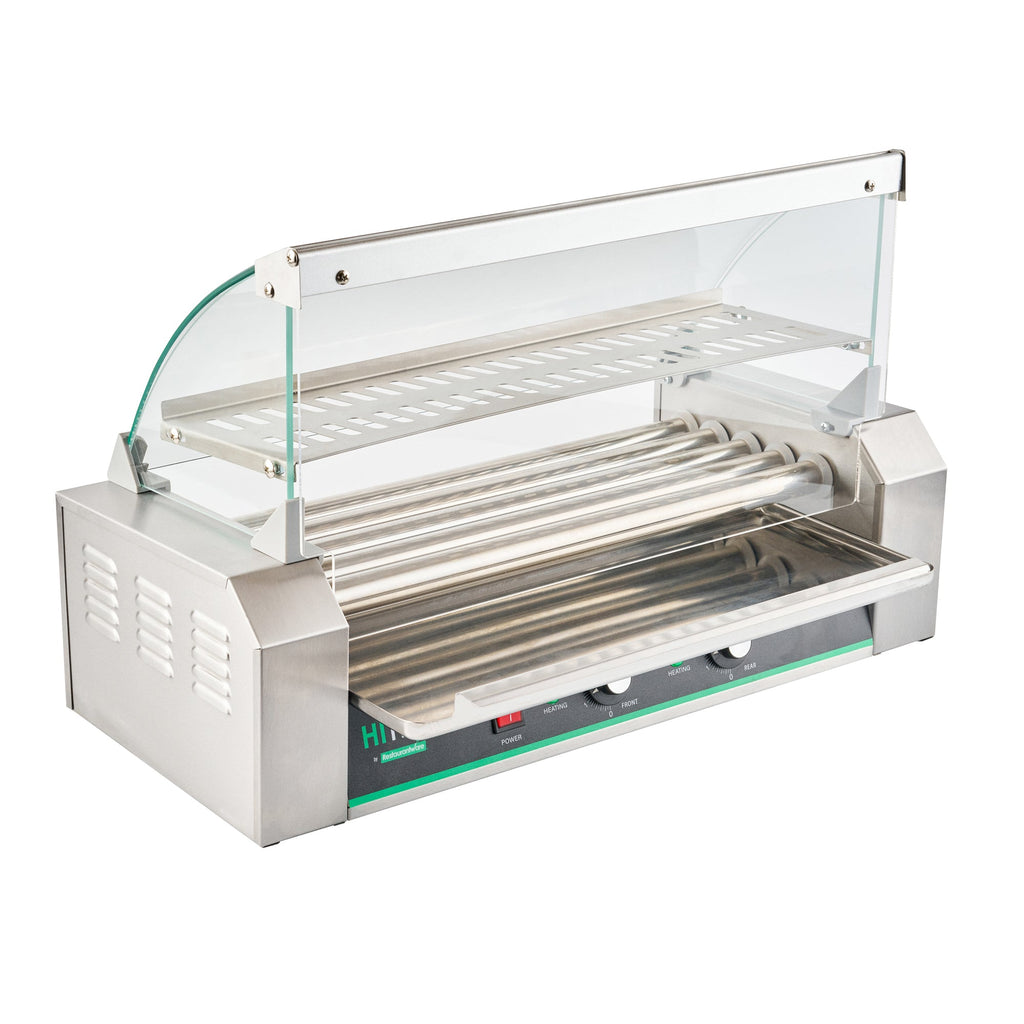 Hi Tek Stainless Steel Hot Dog Roller Grill Warmer - Fits 12 Hot Dogs and 4 Buns, Sneeze Guard - 1 count box