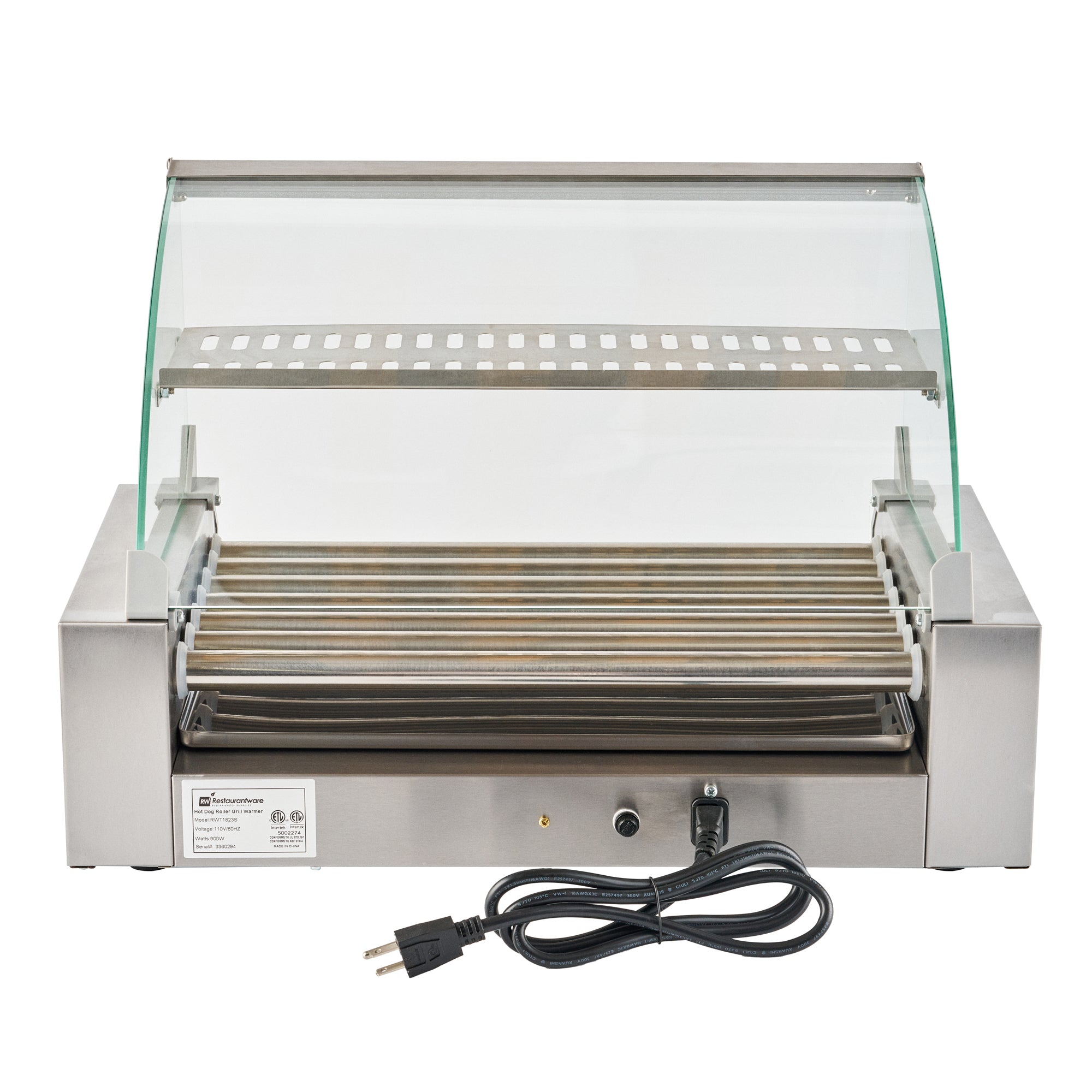 Hi Tek Stainless Steel Hot Dog Roller Grill Warmer - Fits 18 Hot Dogs and 4 Buns, Sneeze Guard - 1 count box