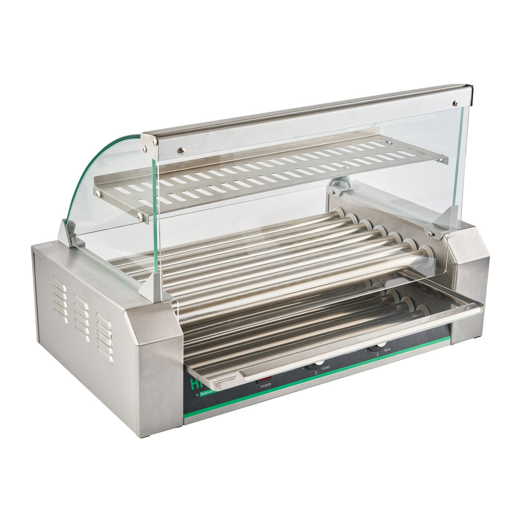 Hi Tek Stainless Steel Hot Dog Roller Grill Warmer - Fits 18 Hot Dogs and 4 Buns, Sneeze Guard - 1 count box