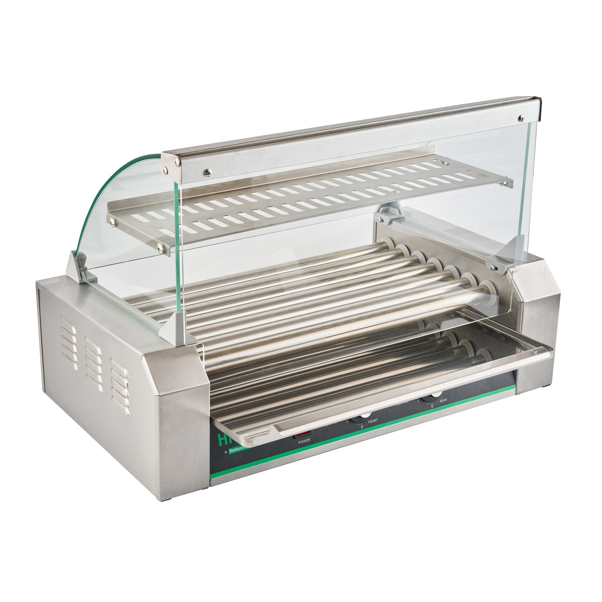 Hi Tek Stainless Steel Hot Dog Roller Grill Warmer - Fits 18 Hot Dogs and 4 Buns, Sneeze Guard - 1 count box