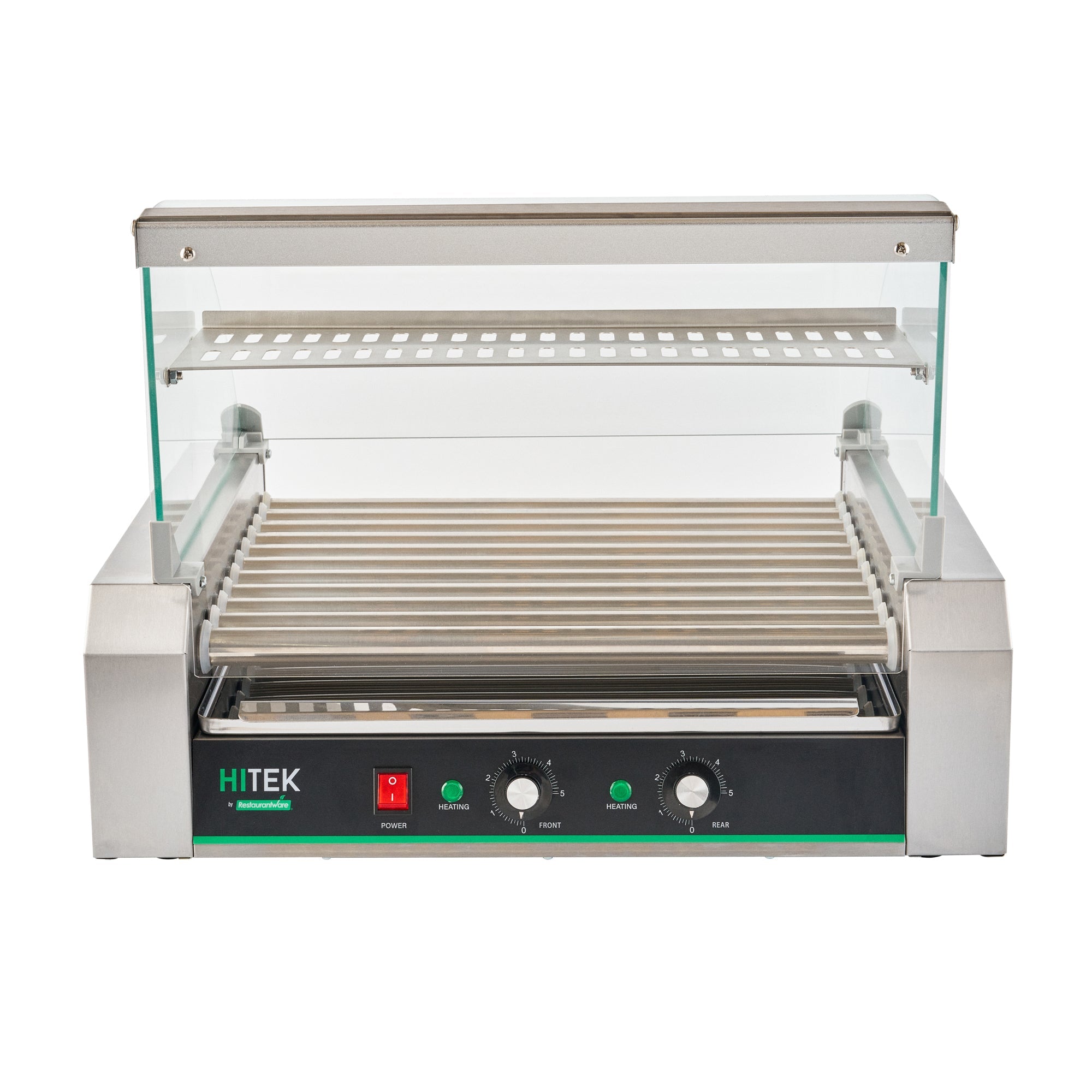 Hi Tek Stainless Steel Hot Dog Roller Grill Warmer - Fits 30 Hot Dogs and 4 Buns, Sneeze Guard - 1 count box