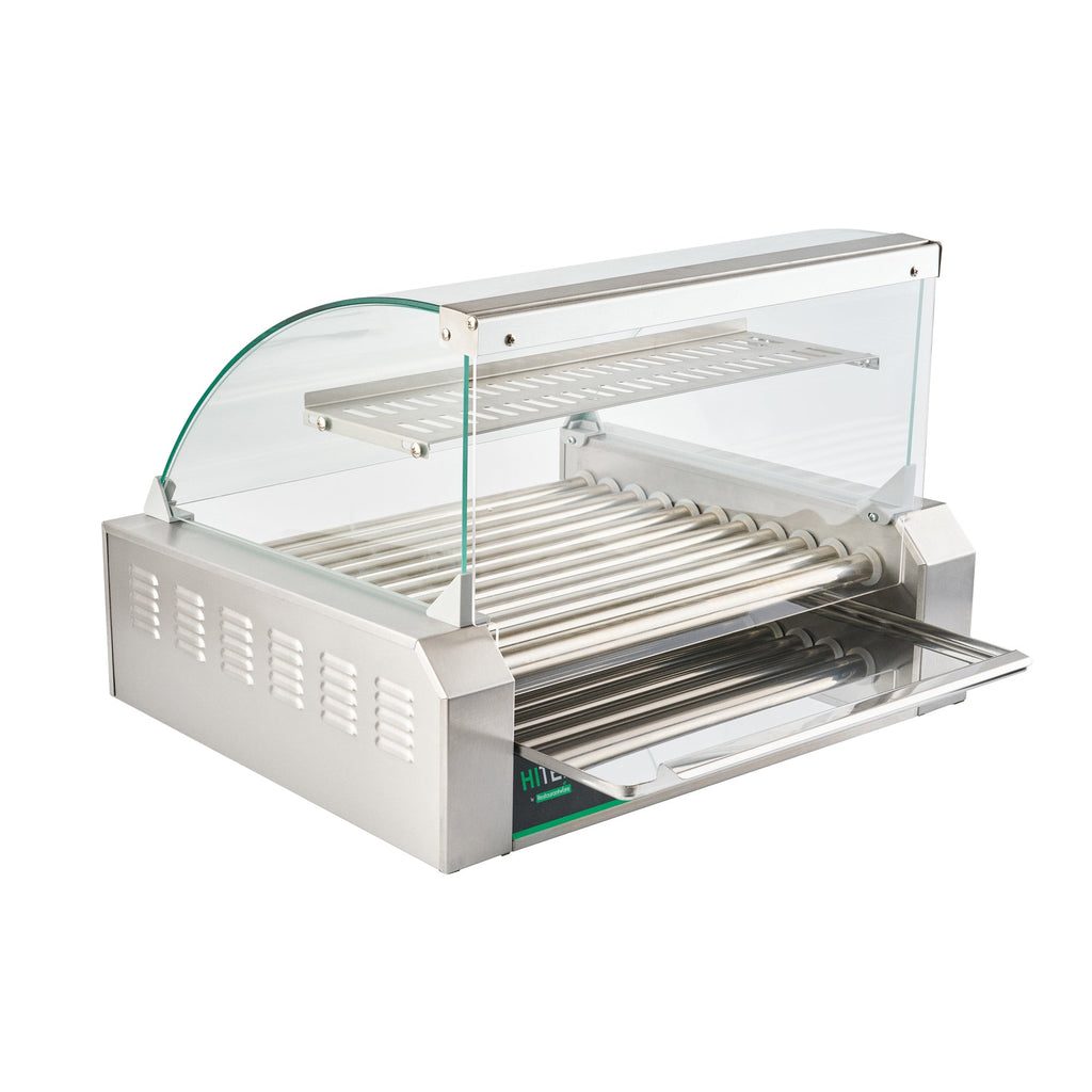 Hi Tek Stainless Steel Hot Dog Roller Grill Warmer - Fits 30 Hot Dogs and 4 Buns, Sneeze Guard - 1 count box