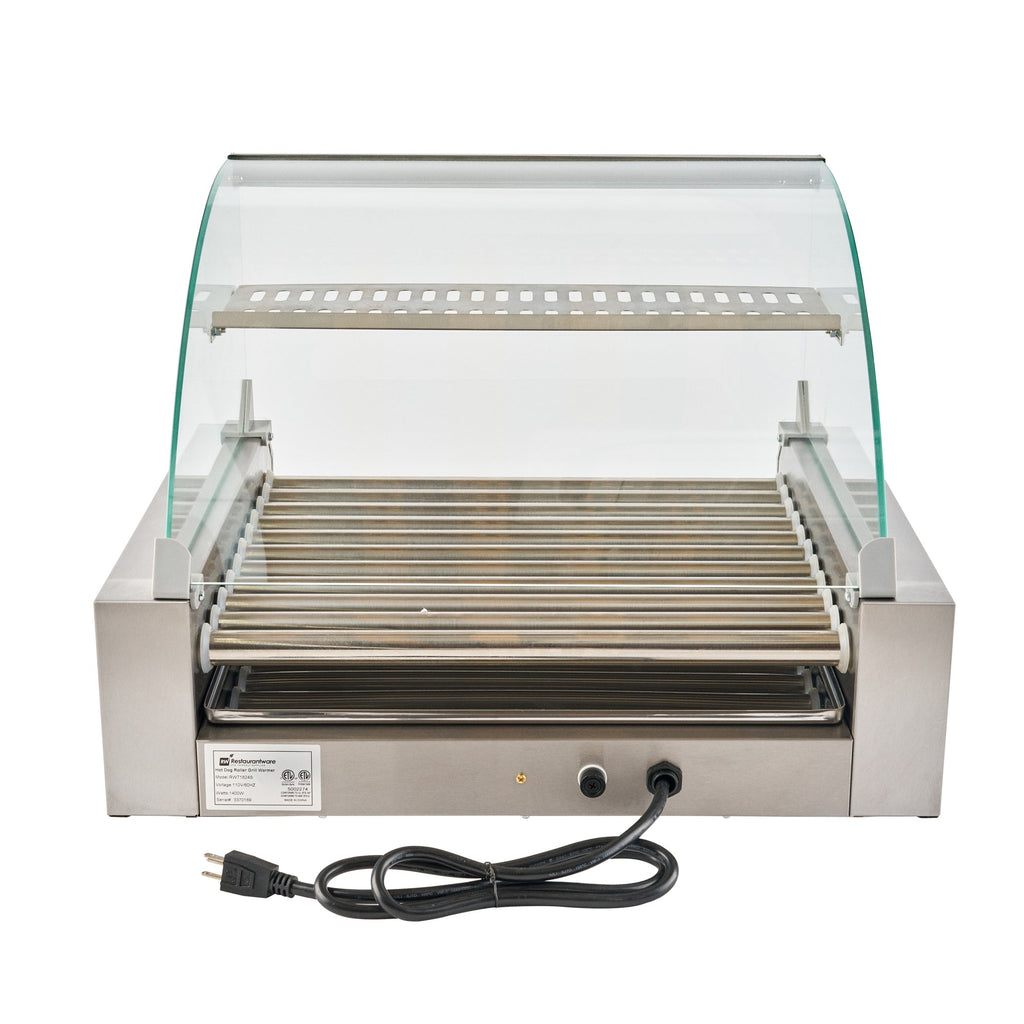 Hi Tek Stainless Steel Hot Dog Roller Grill Warmer - Fits 30 Hot Dogs and 4 Buns, Sneeze Guard - 1 count box