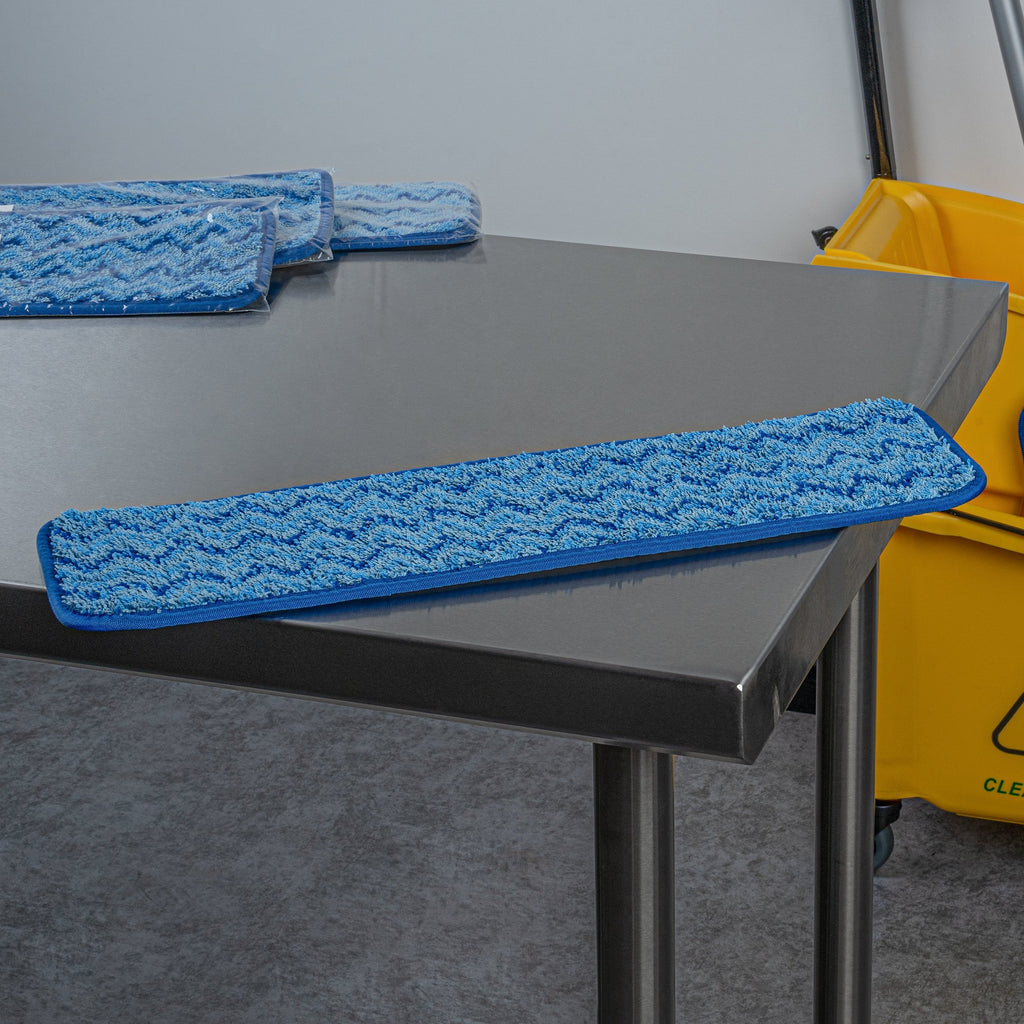 Clean Tek Professional Blue Microfiber Hook and Loop Wet / Dry Mop Pad - Zig Zag - 19 1/2" - 1 count box