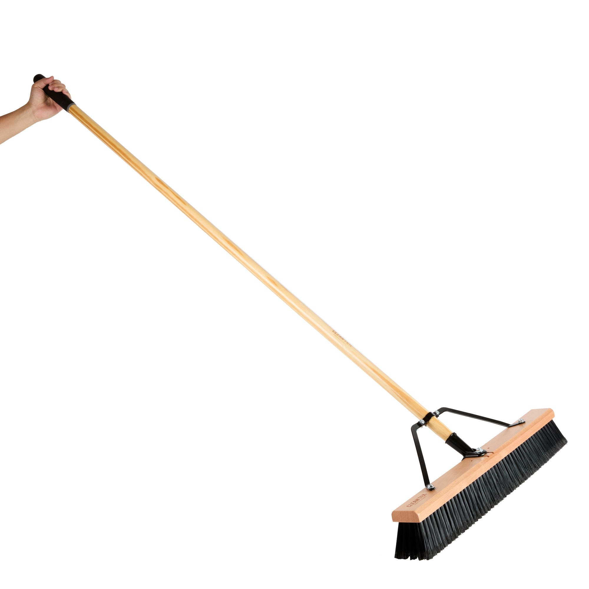 Clean Tek Professional 24" Contractor / Push Broom - with Fine Flagged Bristles, 60" Wood Handle - 1 count box