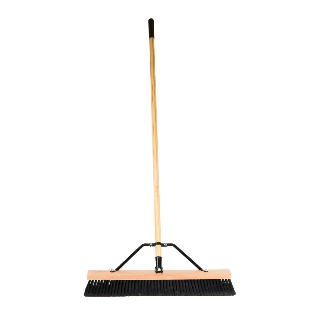 Clean Tek Professional 24" Contractor / Push Broom - with Fine Flagged Bristles, 60" Wood Handle - 1 count box