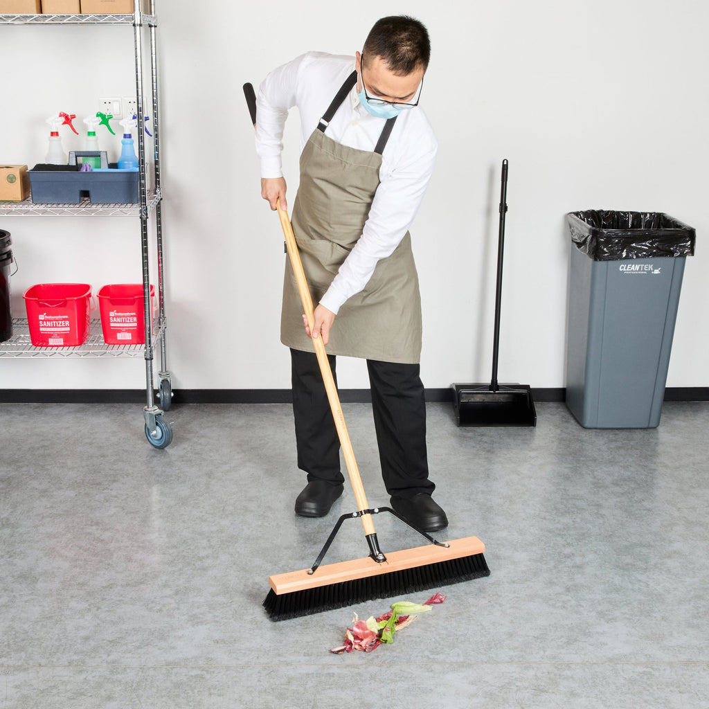 Clean Tek Professional 24" Contractor / Push Broom - with Fine Flagged Bristles, 60" Wood Handle - 1 count box