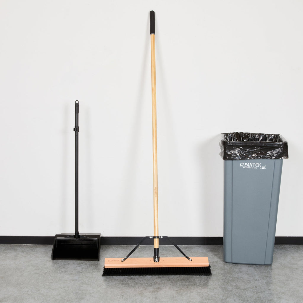 Clean Tek Professional 24" Contractor / Push Broom - with Fine Flagged Bristles, 60" Wood Handle - 1 count box