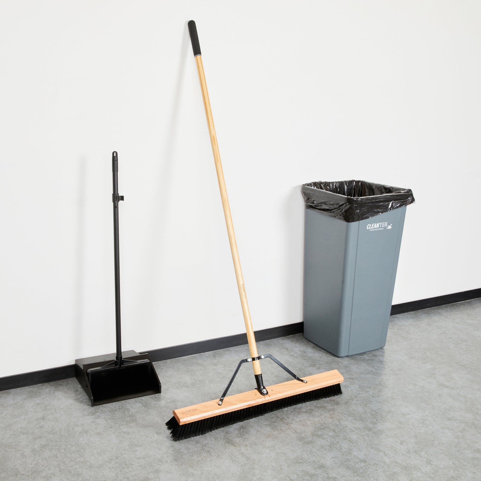 Clean Tek Professional 30" Contractor / Push Broom - with Fine Flagged Bristles, 60" Wood Handle - 1 count box
