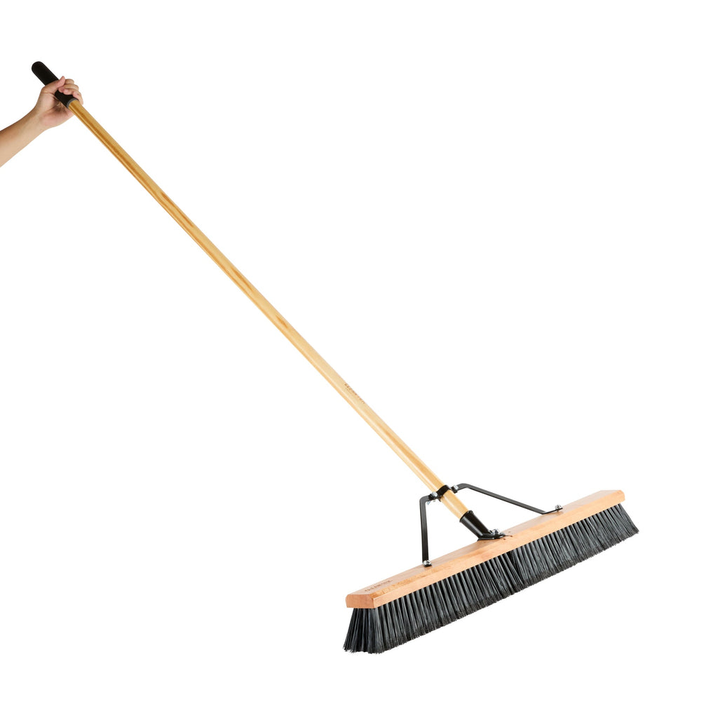 Clean Tek Professional 30" Contractor / Push Broom - with Fine Flagged Bristles, 60" Wood Handle - 1 count box