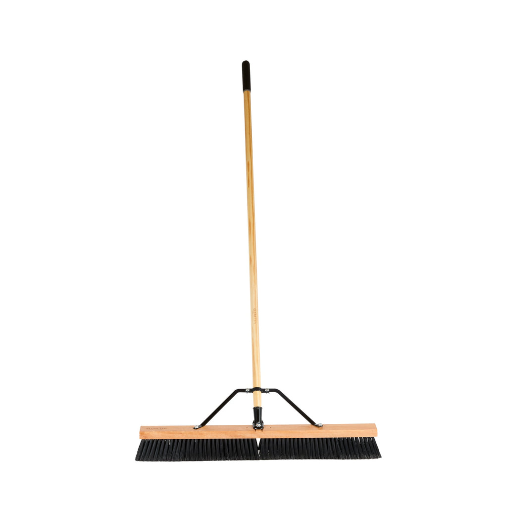 Clean Tek Professional 30" Contractor / Push Broom - with Fine Flagged Bristles, 60" Wood Handle - 1 count box