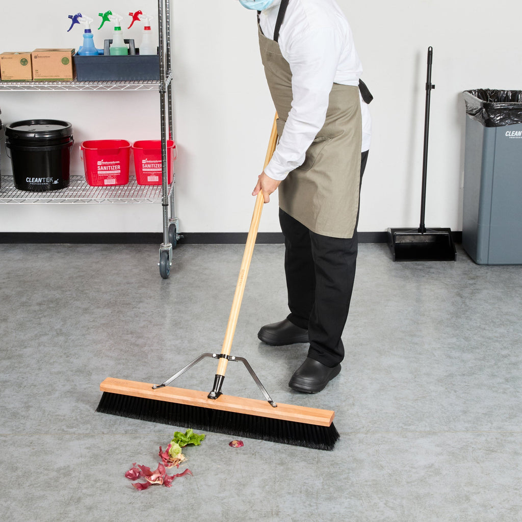 Clean Tek Professional 30" Contractor / Push Broom - with Fine Flagged Bristles, 60" Wood Handle - 1 count box